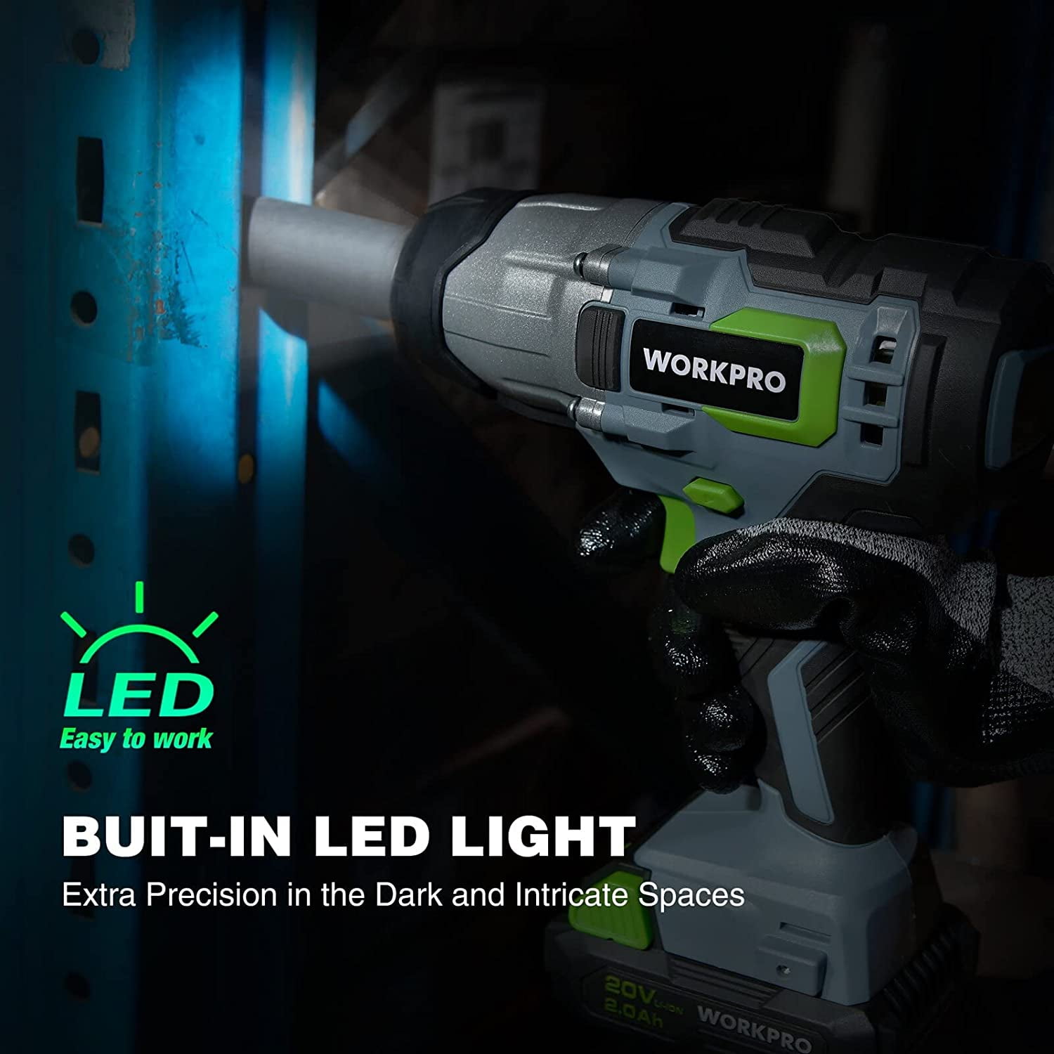 WORKPRO 20V Cordless Impact Wrench, 1/2-inch, 320 Ft Pounds Max Torque, 2.0Ah Li-ion Battery with Fast Charger, Belt Clip for Easy Carrying - Image 3