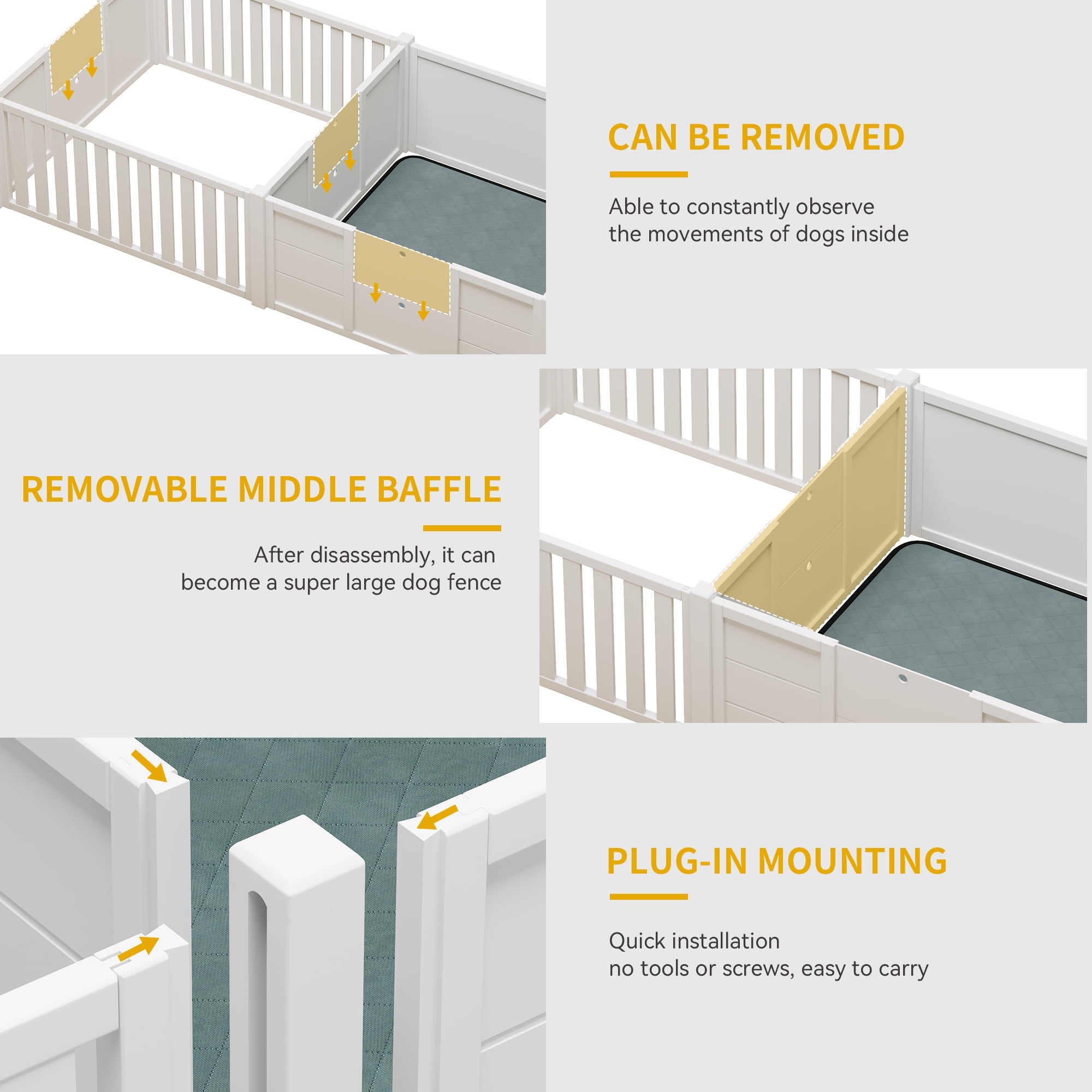 Dextrus Whelping Box for Dogs,Spacious Wooden Dog Pen with Waterproof Floor Mat, Double Rooms for Large, Medium and Small Dogs Puppies,78"L x 39.4"W x 17.7"H,White - Image 2