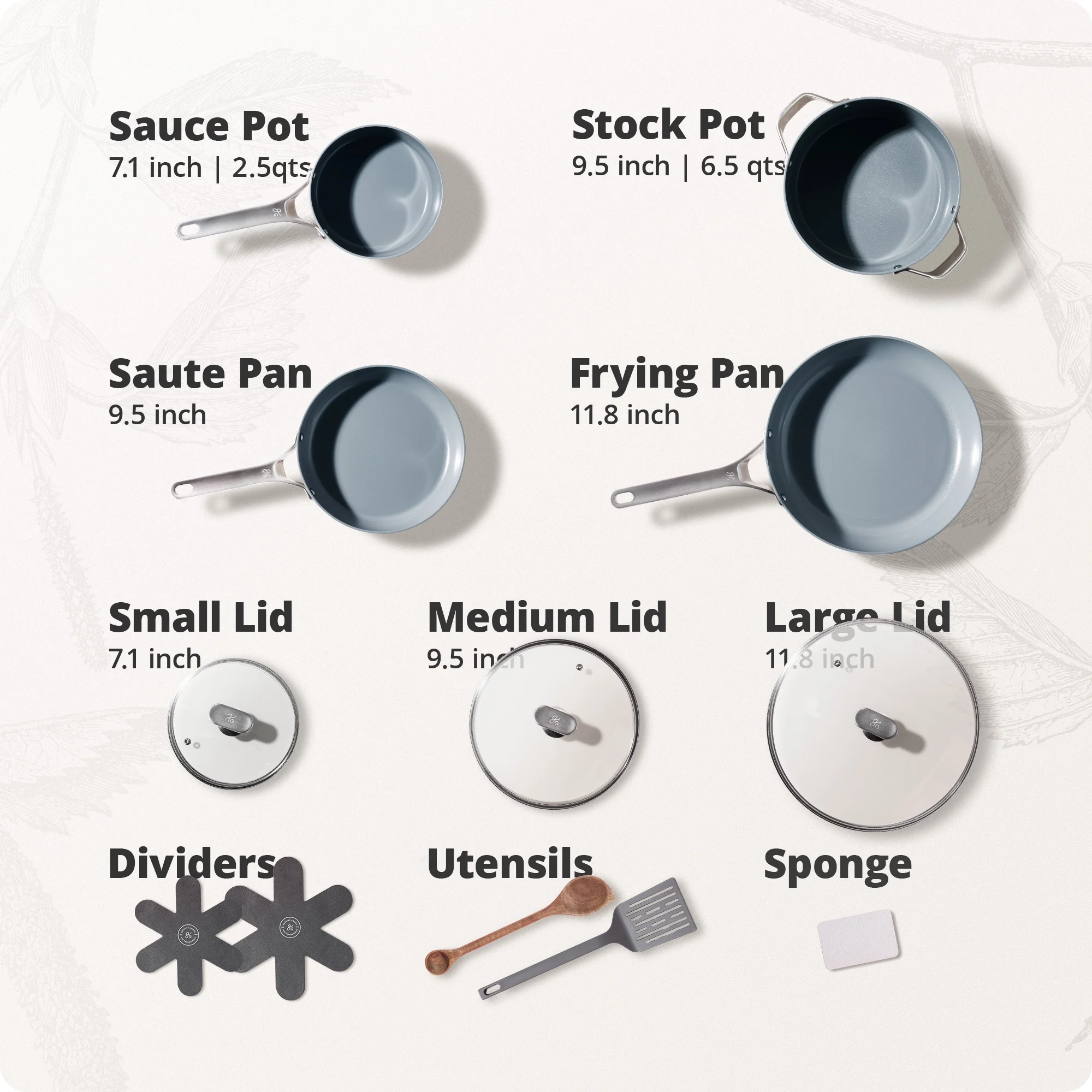 Greater Goods Savvy Ceramic Nonstick Cookware Set, 10 Piece Kit (Birch White) - Image 2