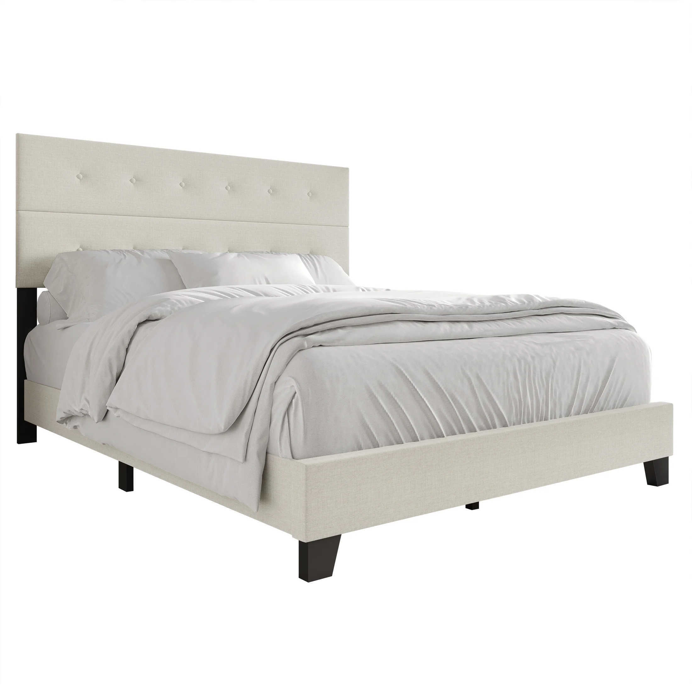 Castle Place Elegant Button Tufted Linen Upholstered Twin Bed, Beige - Image 6