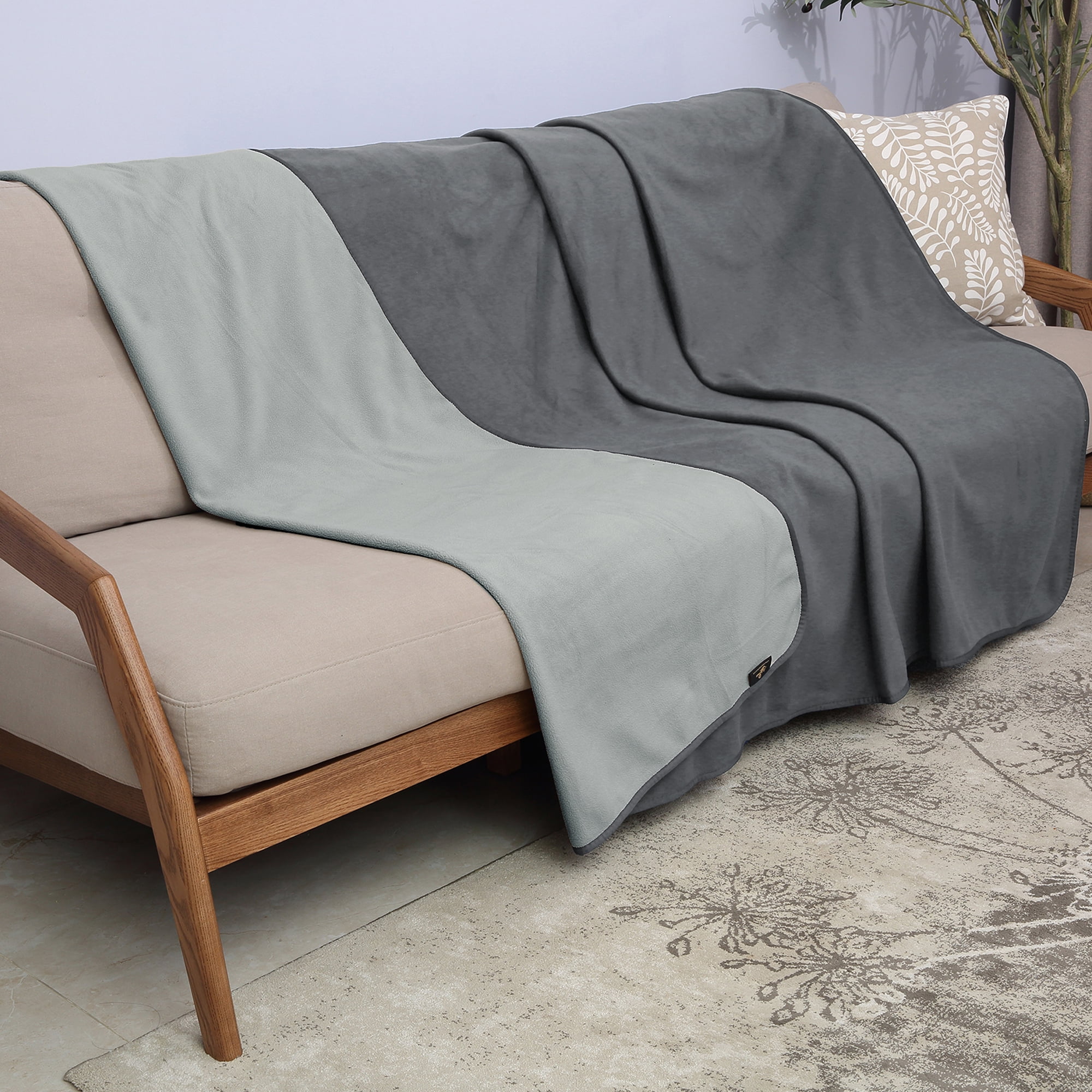 Catalonia Waterproof Fleece Blankets for Beds, Pee Proof Couch Sofa Bed Protector Cover for Baby, Super Cozy Plush Warm Sherpa Lining Throws and Blankets for Boating and Camping, Light Gray/Dark Gray, - Image 2