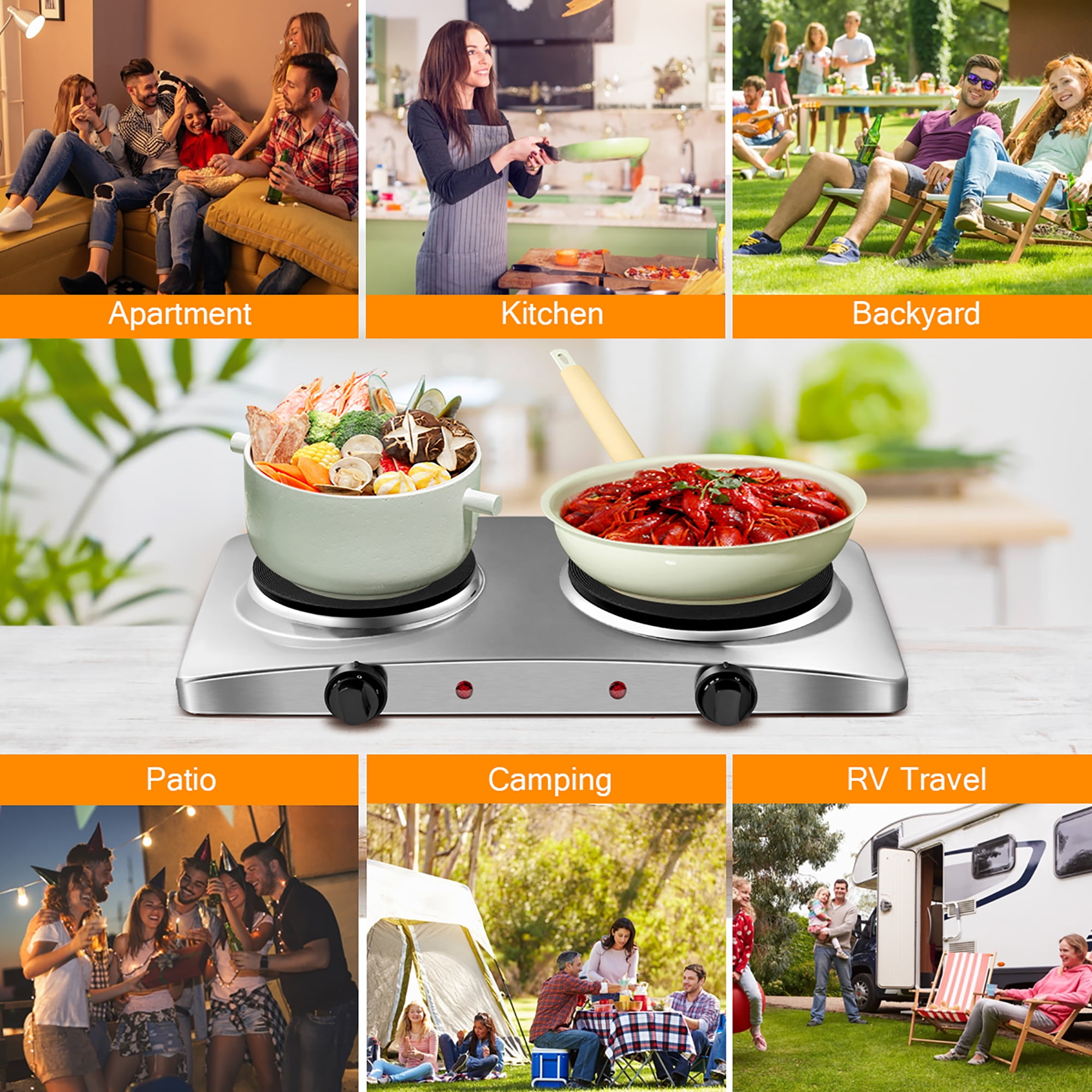 Costway 1800W Double Hot Plate Electric Countertop Burner Stainless Steel 5 Power Levels - Image 10