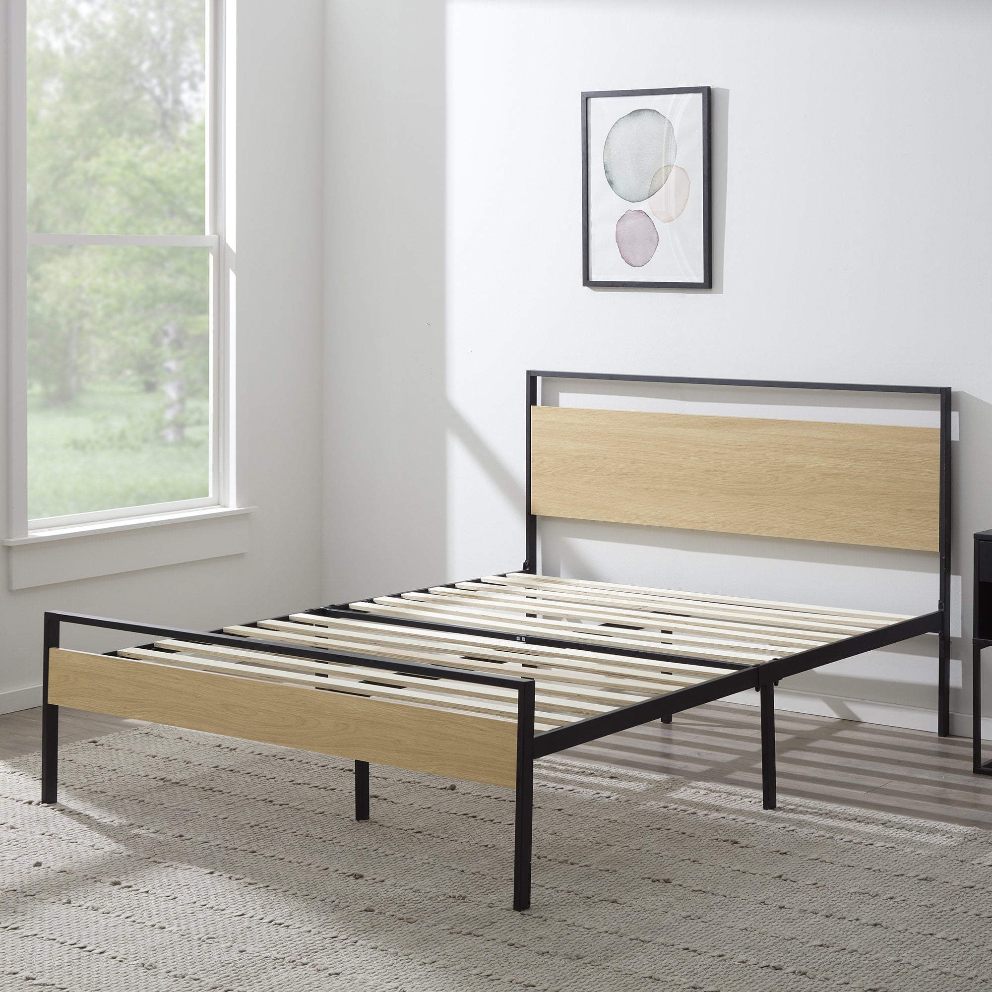 Rest Haven Ashland Metal and Wood Platform Bed, Full, Natural - Image 9