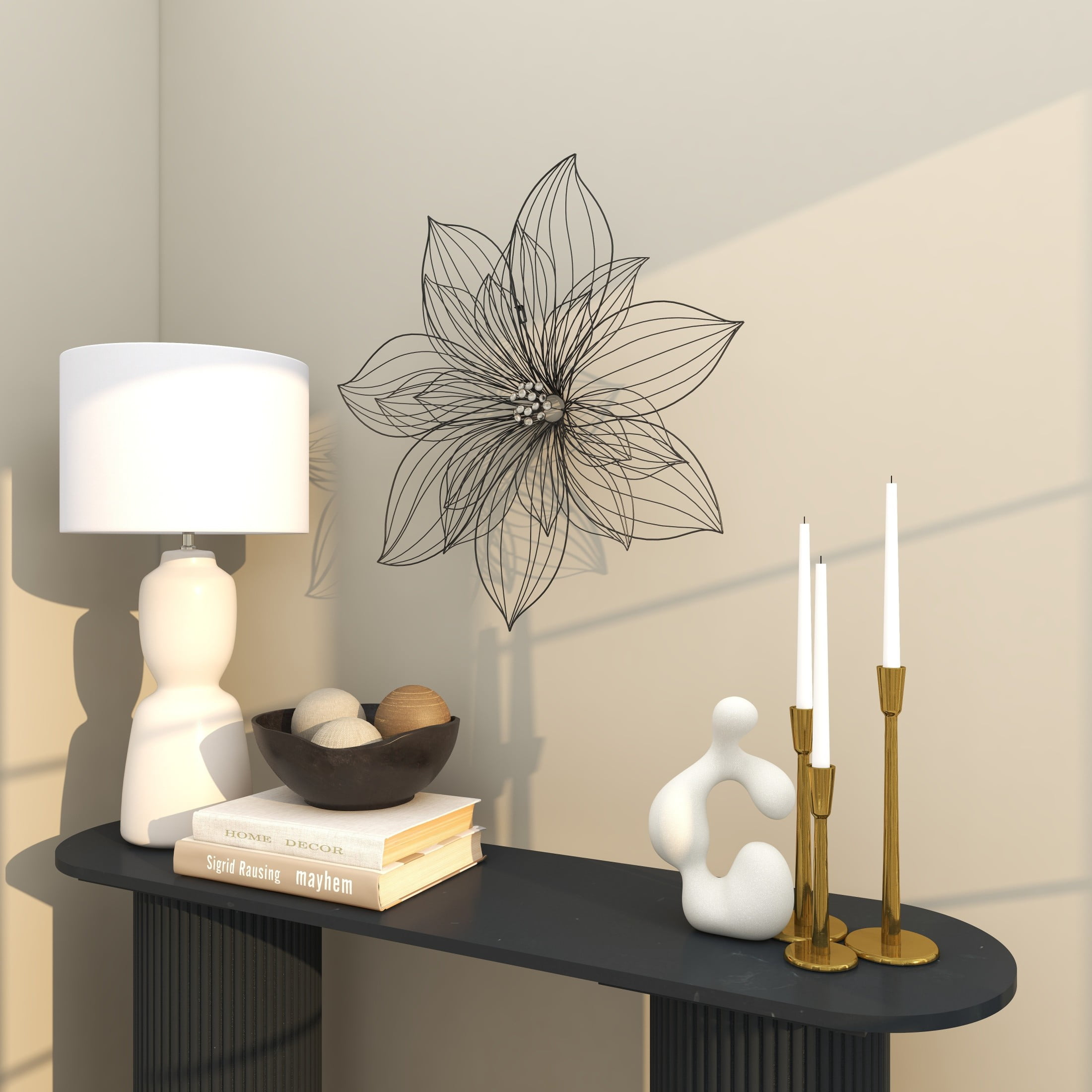 DecMode Modern Black Metal Hibiscus Flower Wall Décor with Crystal Embellshments, 26"W x 26"H - Image 12