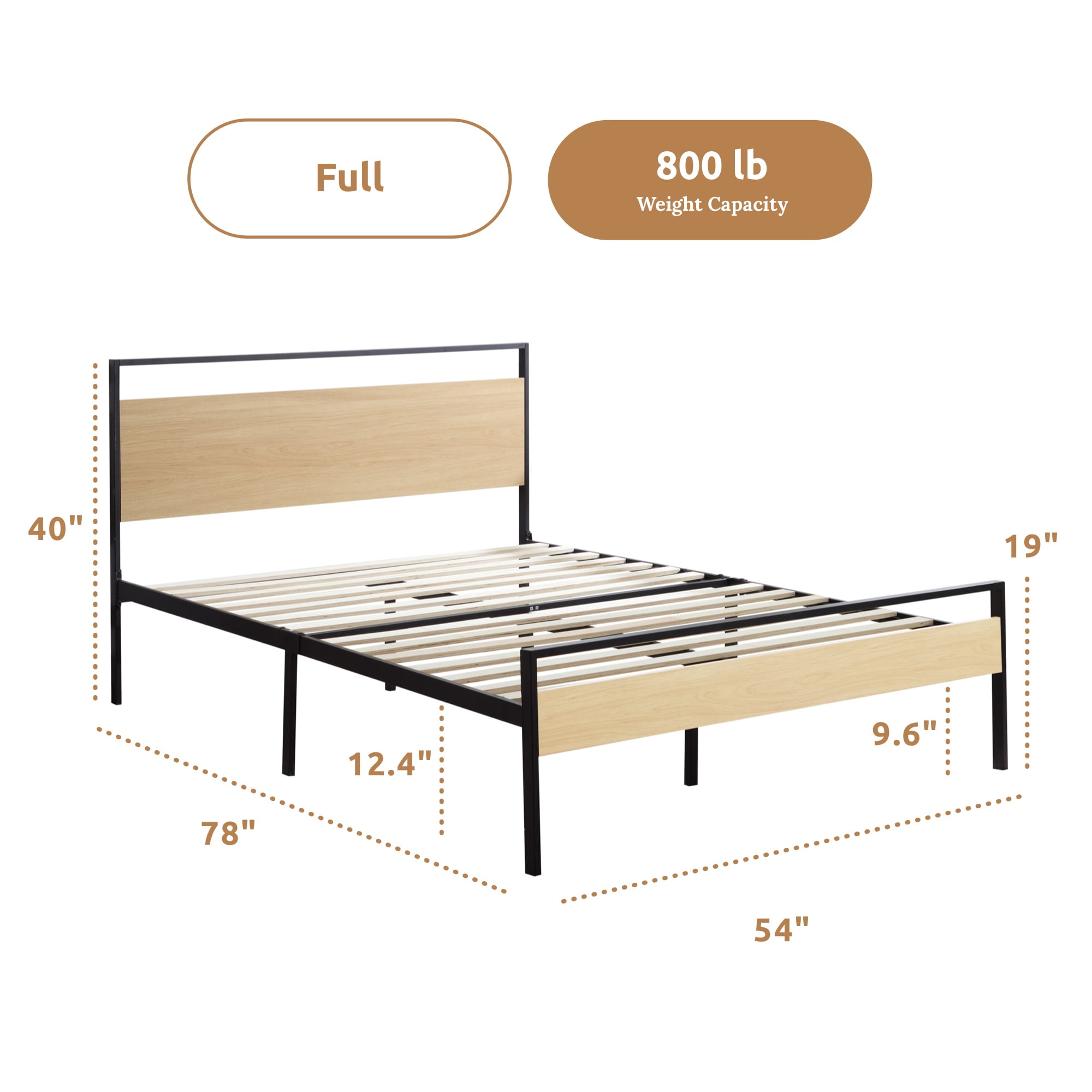 Rest Haven Ashland Metal and Wood Platform Bed, Full, Natural - Image 2