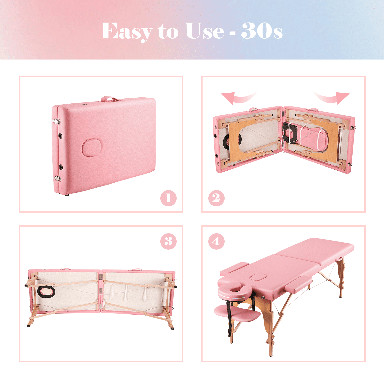 Naipo Portable Massage Table Pink Wide Massage Bed 84 Inches Spa Bed 2 Fold Adjustable 9 Heigh Salon Bed Face Cradle Bed Carry Case - Light Pink - Image 4