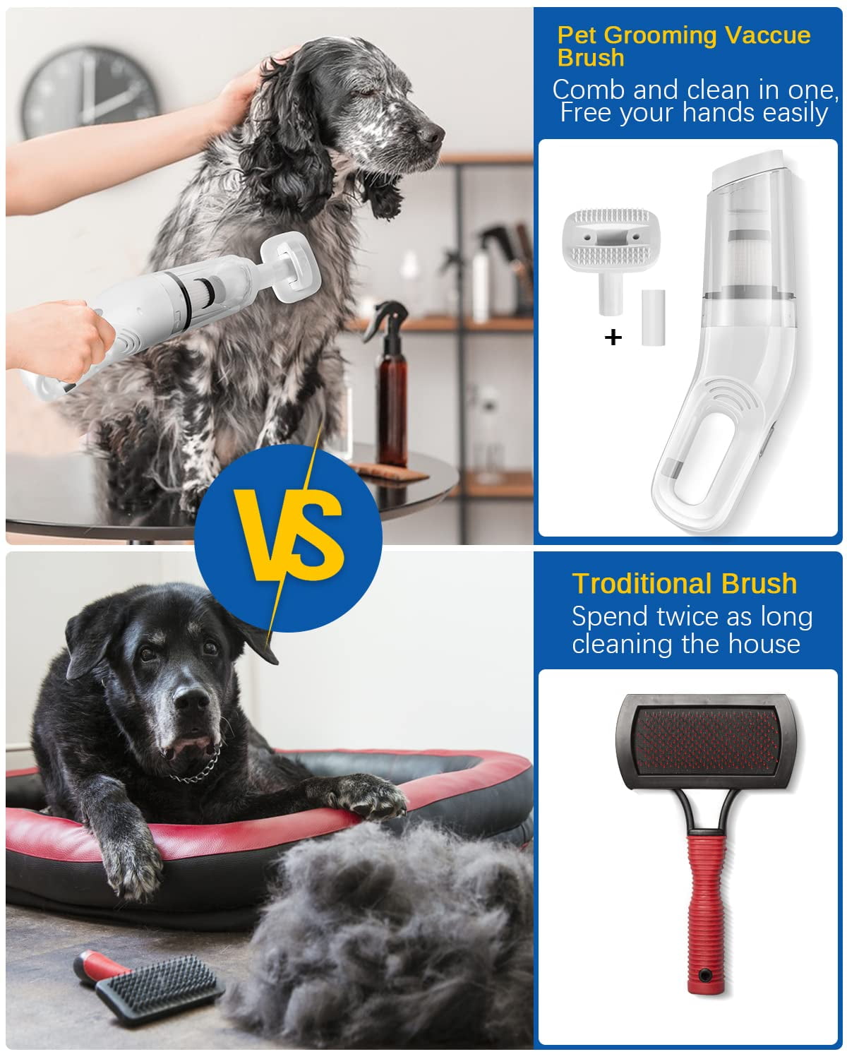 Prociv 5-in-1 Handheld Pet Hair Vacuum & Grooming Brush, Low Noise Pet Vacuum for Shedding Grooming with Slicker Brush, Wireless Pet Vacuum Cleaner for Cats Dogs Hair - Image 5