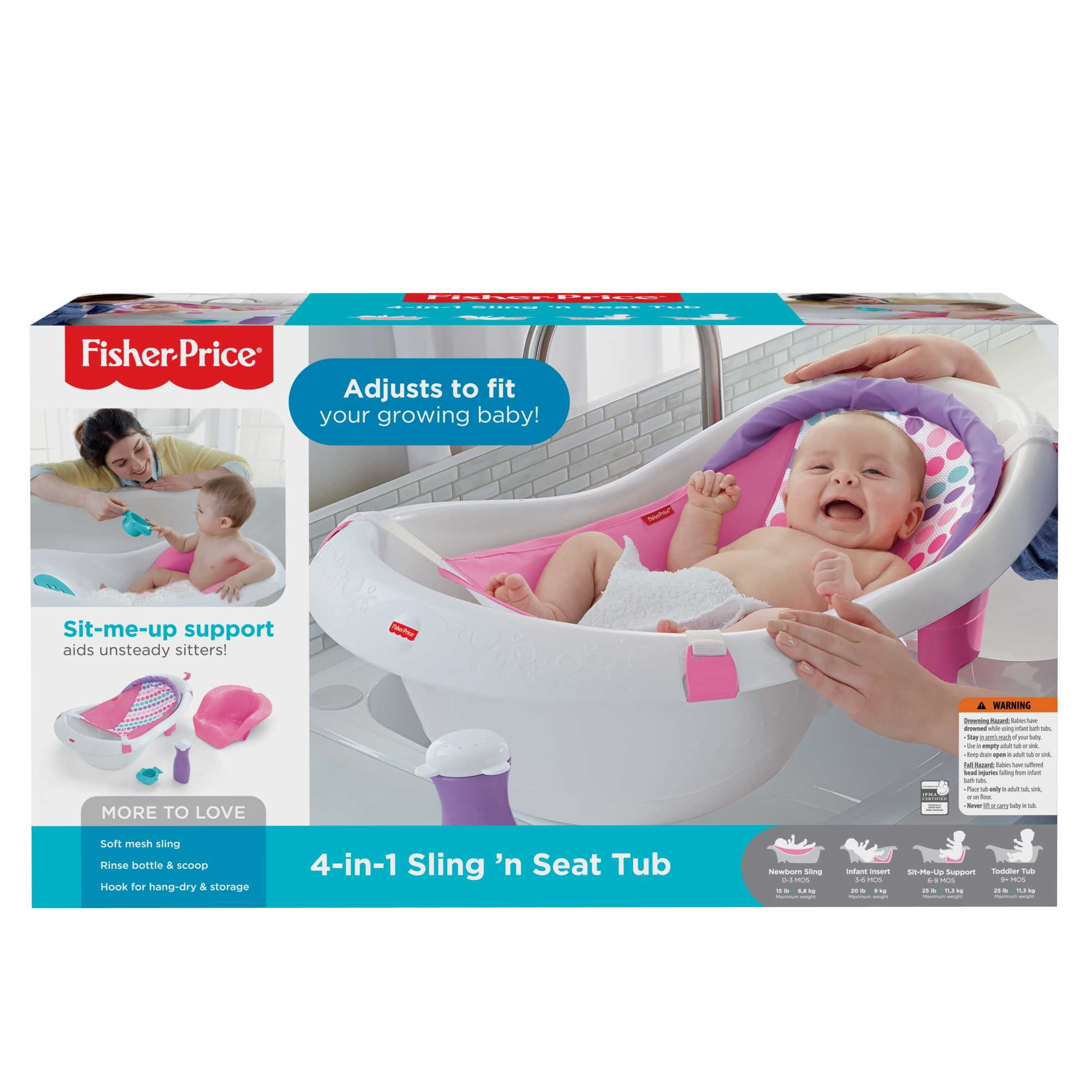 Fisher-Price 4-in-1 Sling 'n Seat Baby Bath Tub Pink - Image 6
