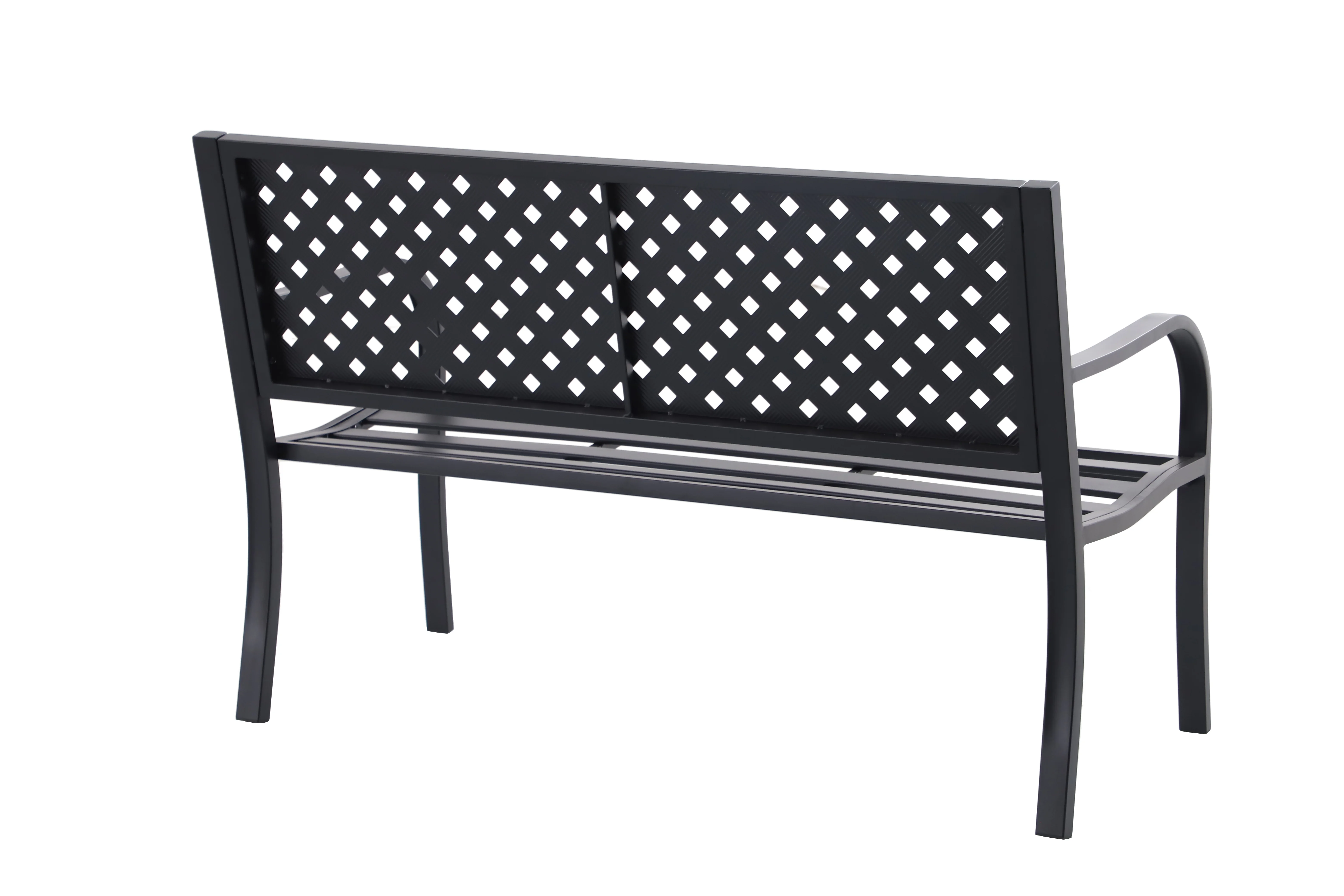 Mainstays Lattice High Back Slat Seat Steel Outdoor Bench, Black - Seats 2 - Image 7