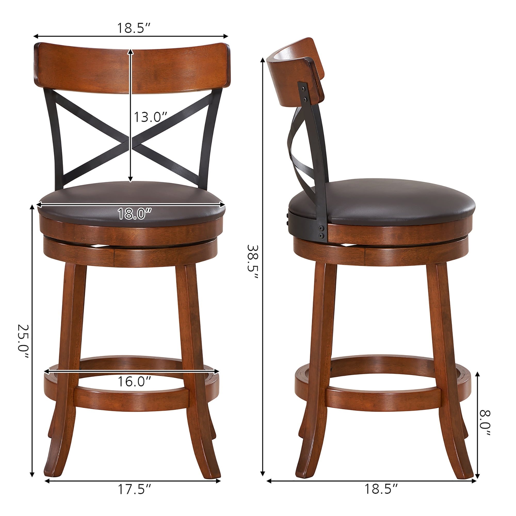 Costway Set of 2 Bar Stools Swivel 25'' Dining Bar Chairs with Rubber Wood Legs - Image 7
