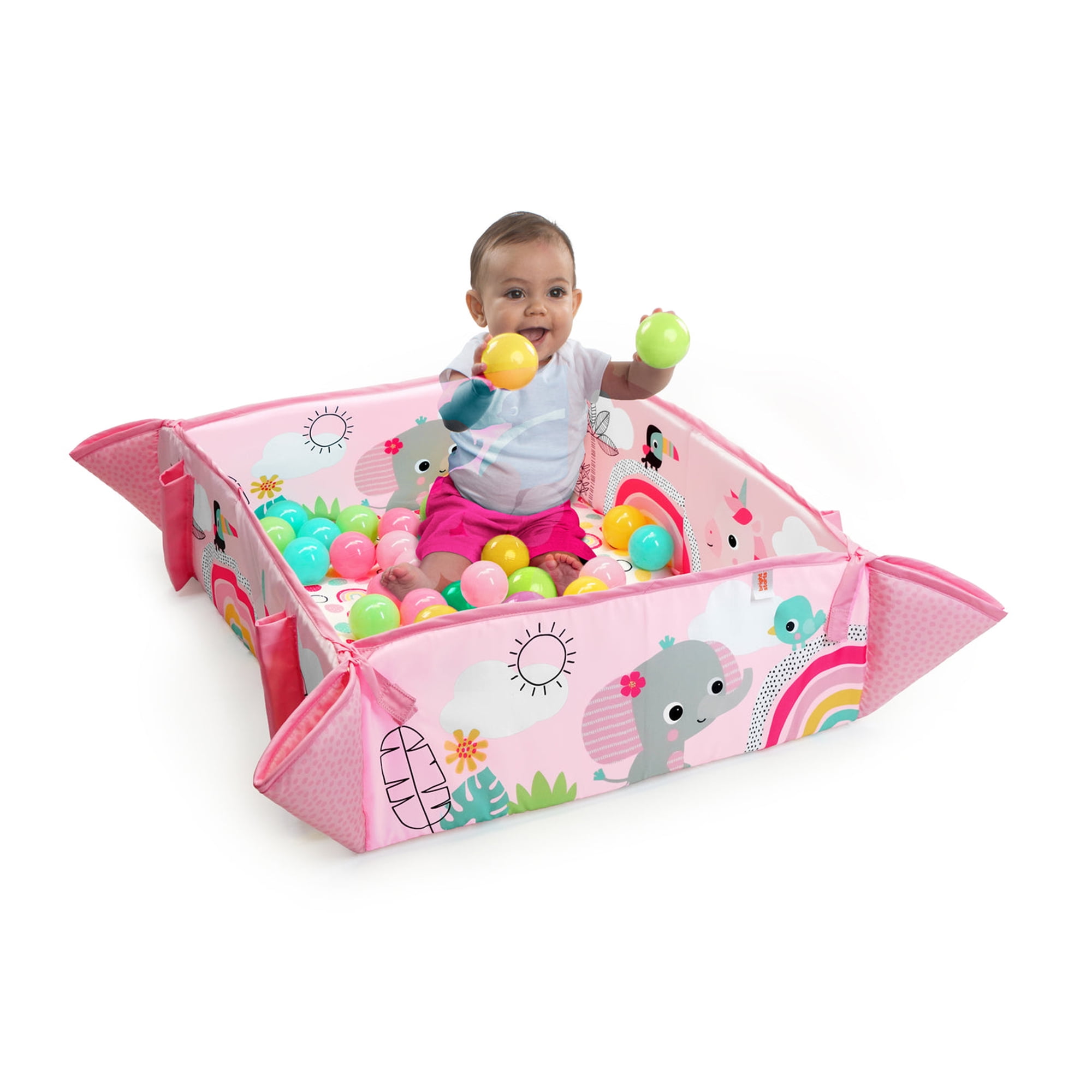 Bright Starts 5-in-1 Your Way Ball Play Baby Activity Play Gym & Ball Pit, includes 7 toys, Newborn to Toddler - Rainbow Tropics (Pink) - Image 3