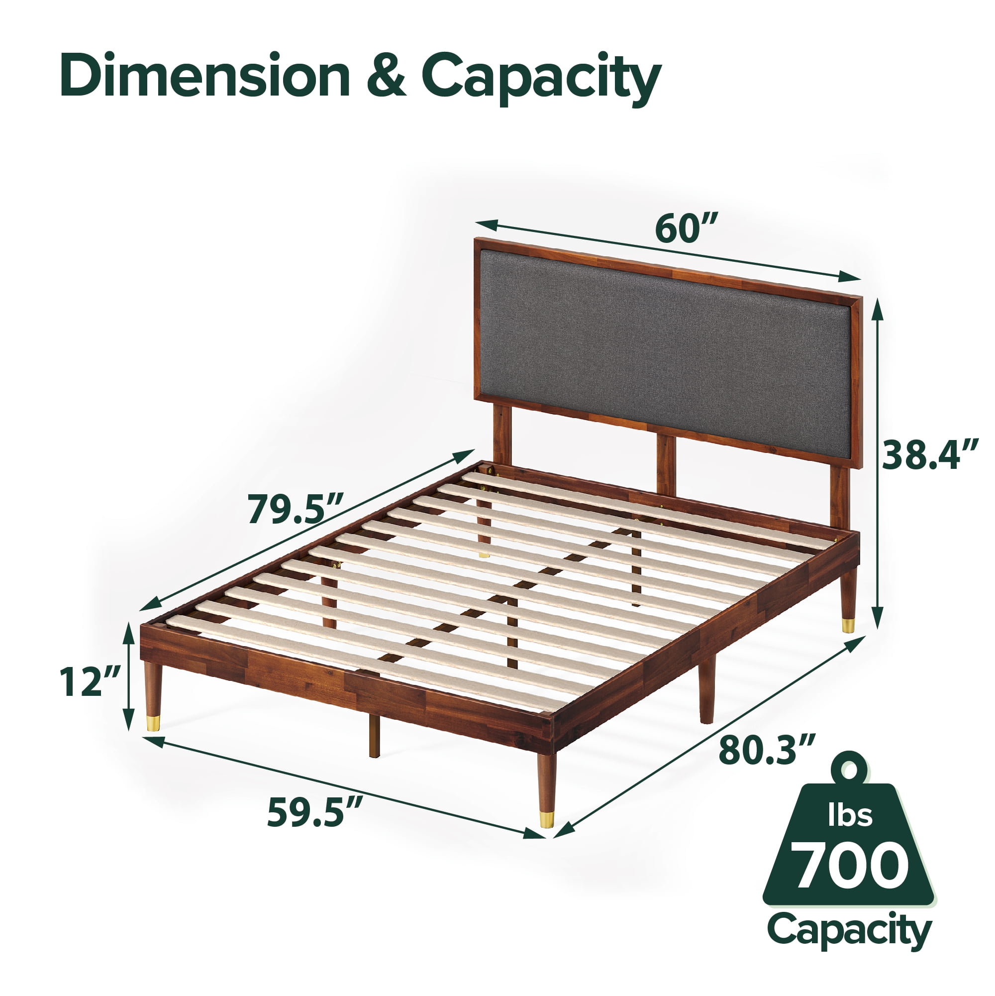 Zinus Raymond 38" Wood Platform Bed Frame with Adjustable Upholstered Headboard, Queen - Image 6