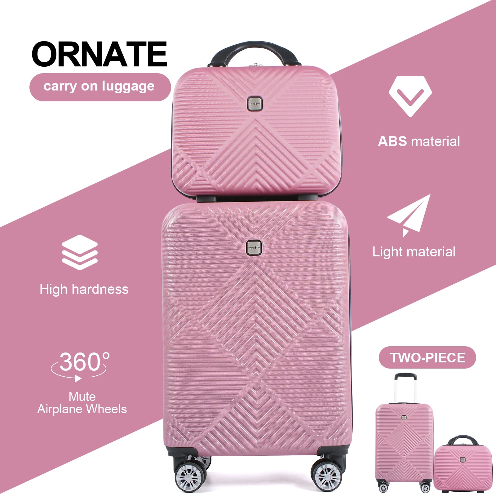 Tripcomp Luggage Sets 2 Piece Suitcase Set (14/20/)Hardside Suitcase with Spinner Wheels Lightweight Carry On Luggage(Pink) - Image 3