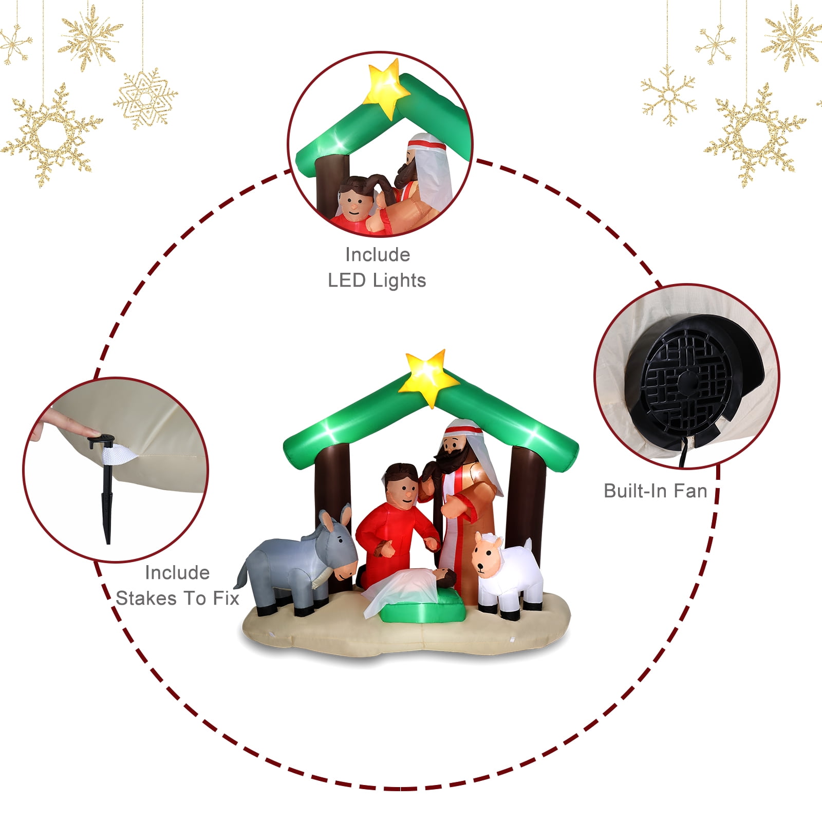 Ktaxon 6ft Christmas Nativity Scene Inflatable Holy Family Pre-Lit Baby Jesus Christmas Outdoor Decor - Image 2