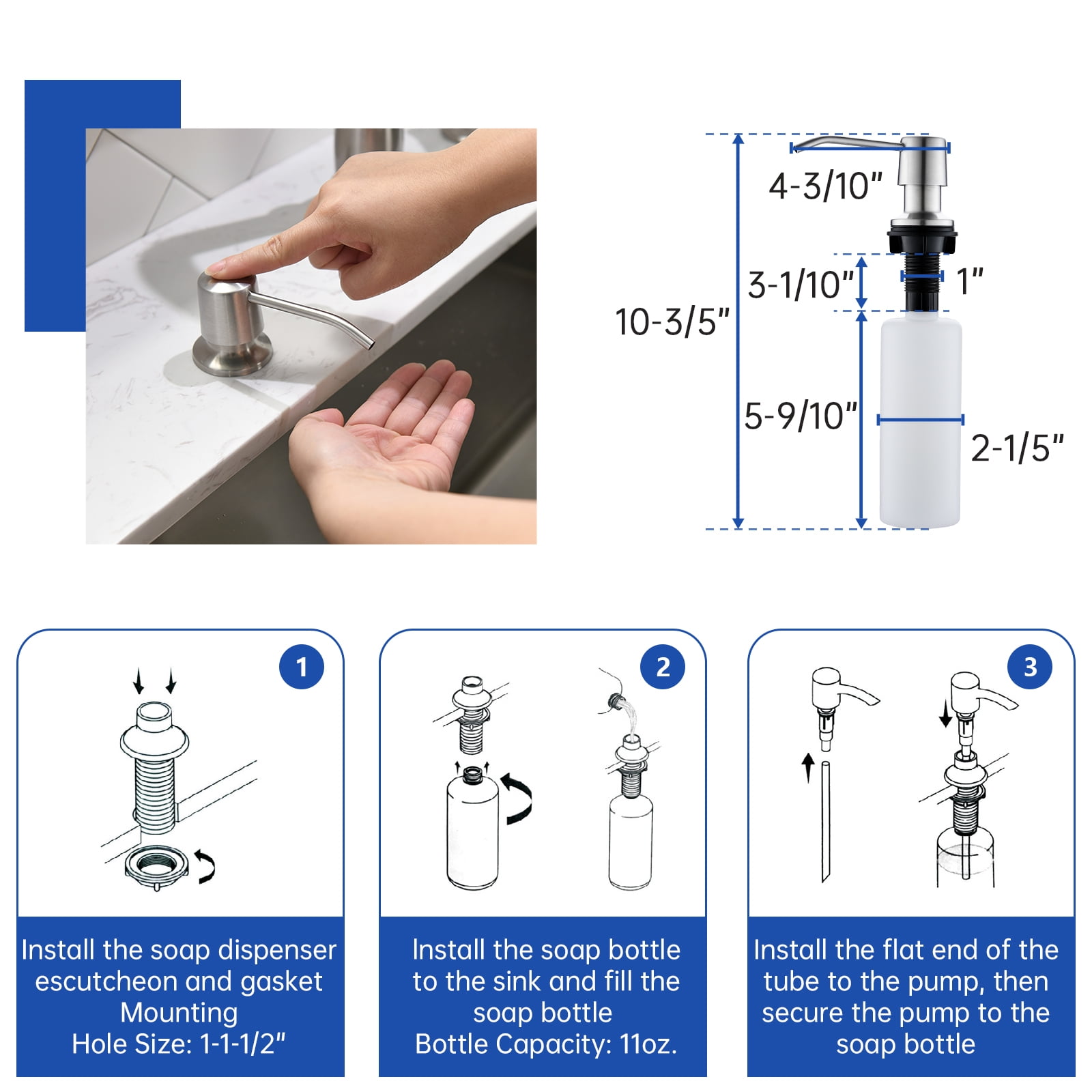 DAYONE Pull Down Brushed Nickel Kitchen Faucet with Sprayer and Soap Dispenser, Single Handle High Arc Stainless Steel Kitchen Sinkl Faucet for Kitchen Renovation and Decor - Image 5