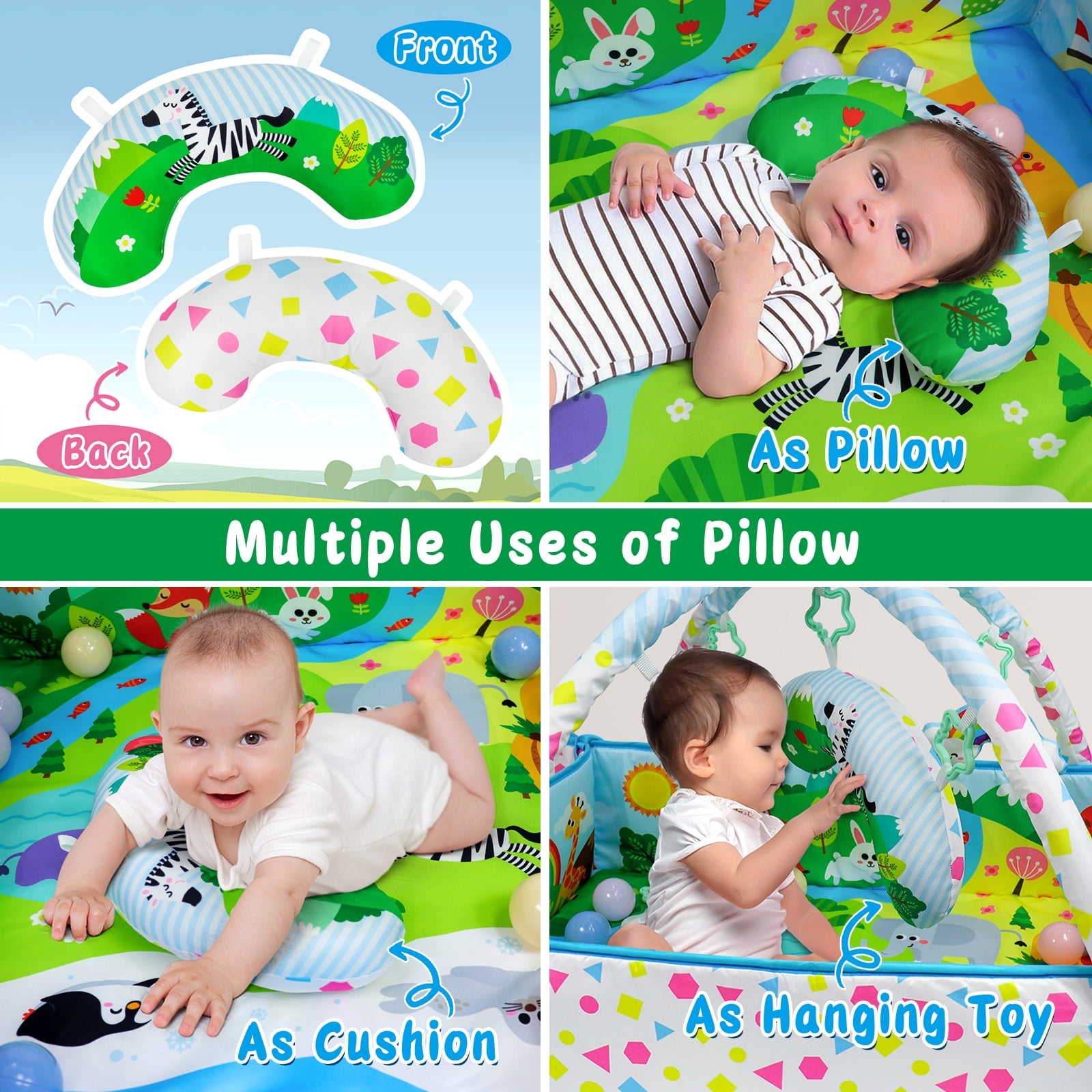 Dr.Rapeti Baby Play Gym Mat with Ball Pit 47x40 inches Colorful Animal Planet Style Activity Gym Center Tummy Time Mat for Newborn Infant Baby Toddler - Image 2