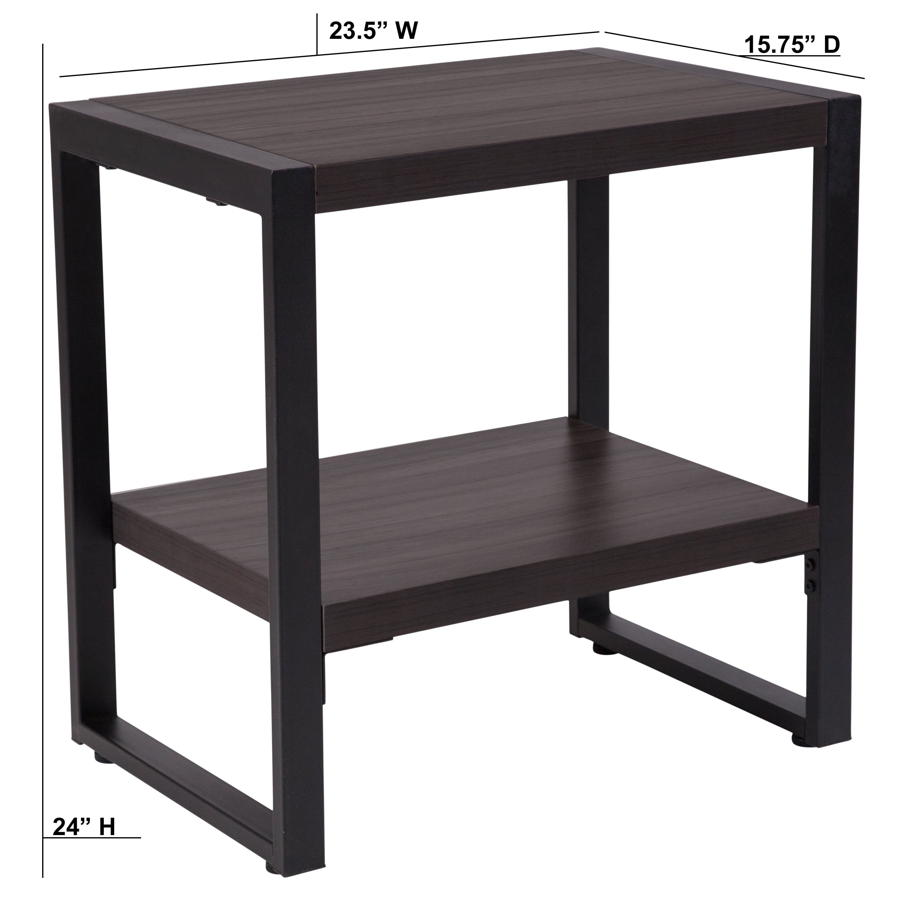 Flash Furniture Thompson Collection Charcoal Wood Grain Finish End Table with Black Metal Frame - Image 3