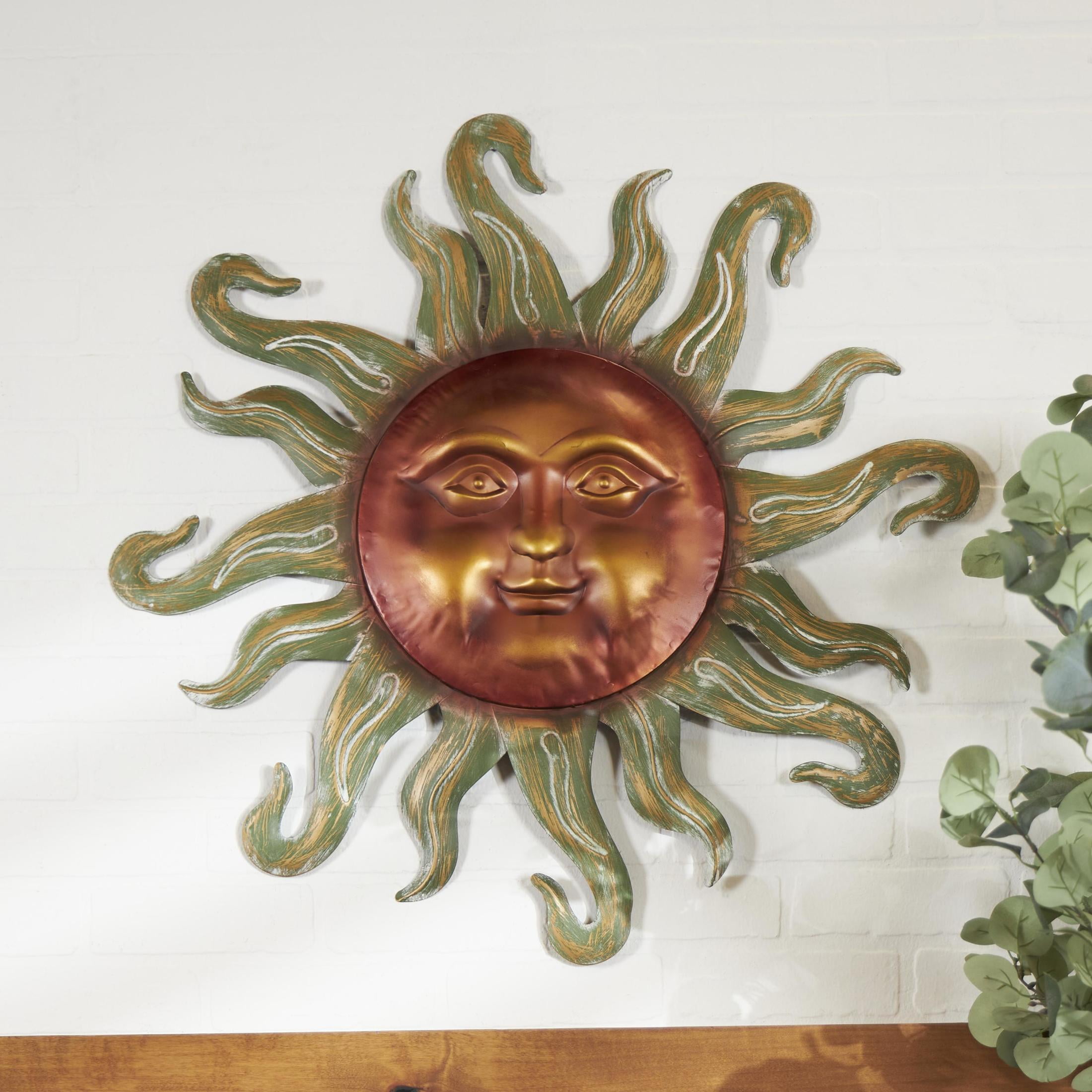 DecMode Copper Metal Sun Wall Decor with Smiling Face and Curved Rays - Image 4