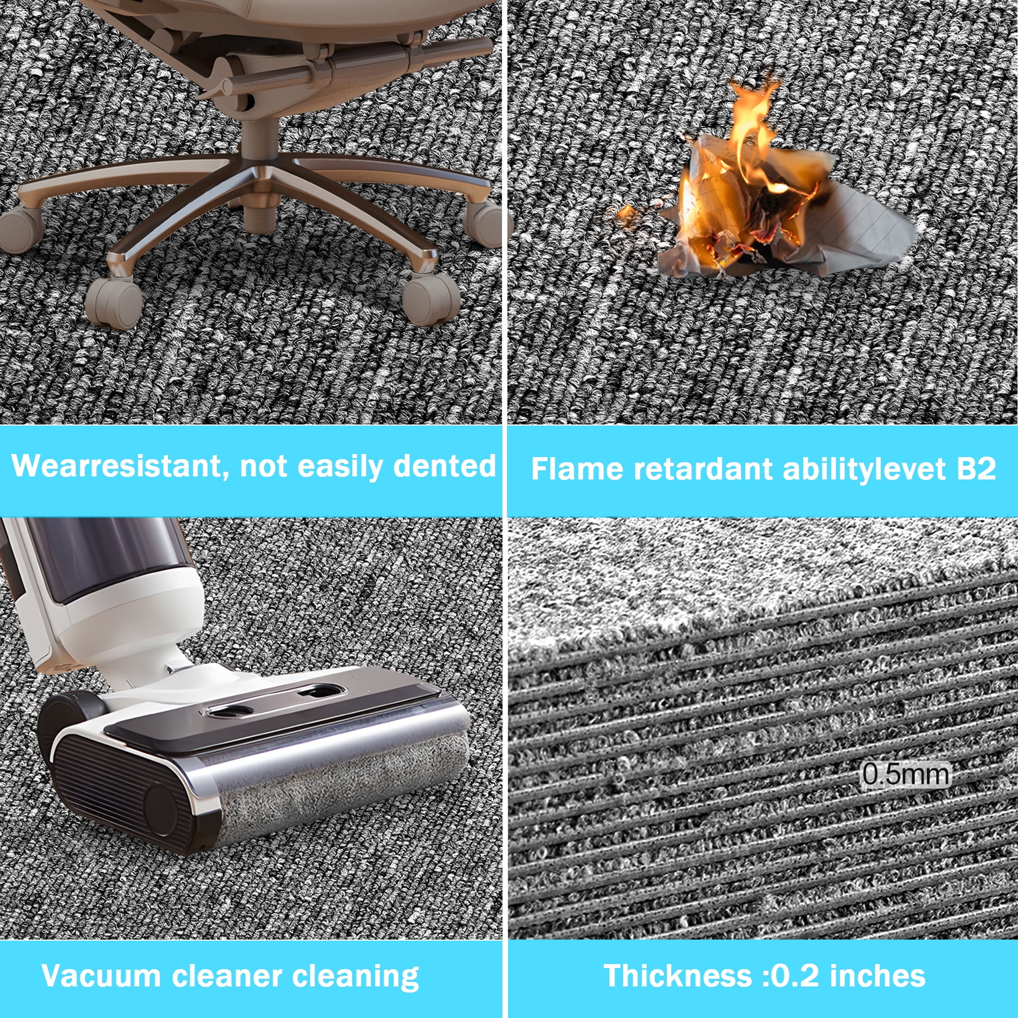 Petoto 20"x 20" Carpet Tile 20 Tiles/54 sq Ft Indoor Outdoor Squares Carpet Floor with Adhesive Stickers, Grey - Image 10