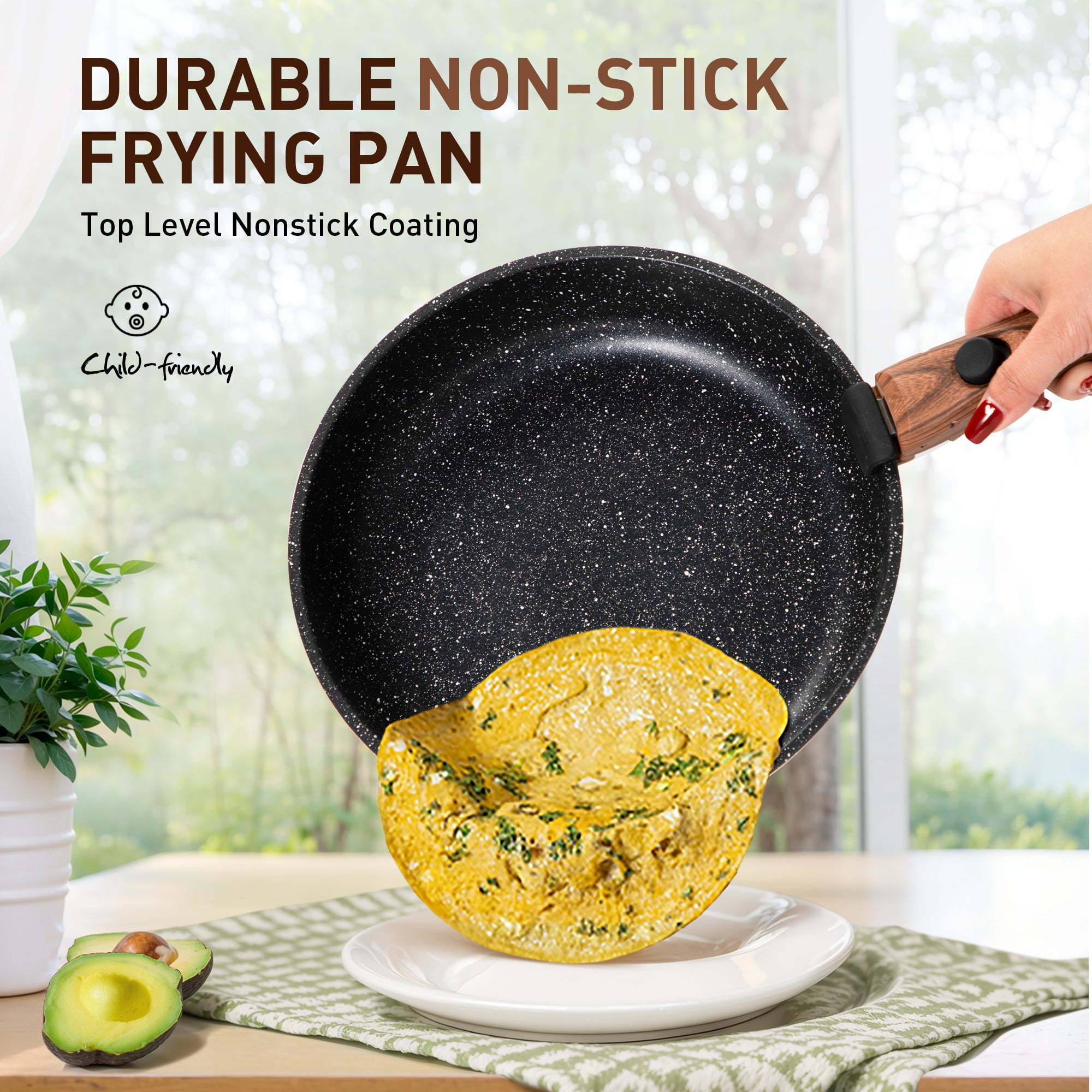 MF Studio 10 Pieces Removable Handle Nonstick Cookware Set, Induction-Safe Granite Pots and Pans, Black - Image 6