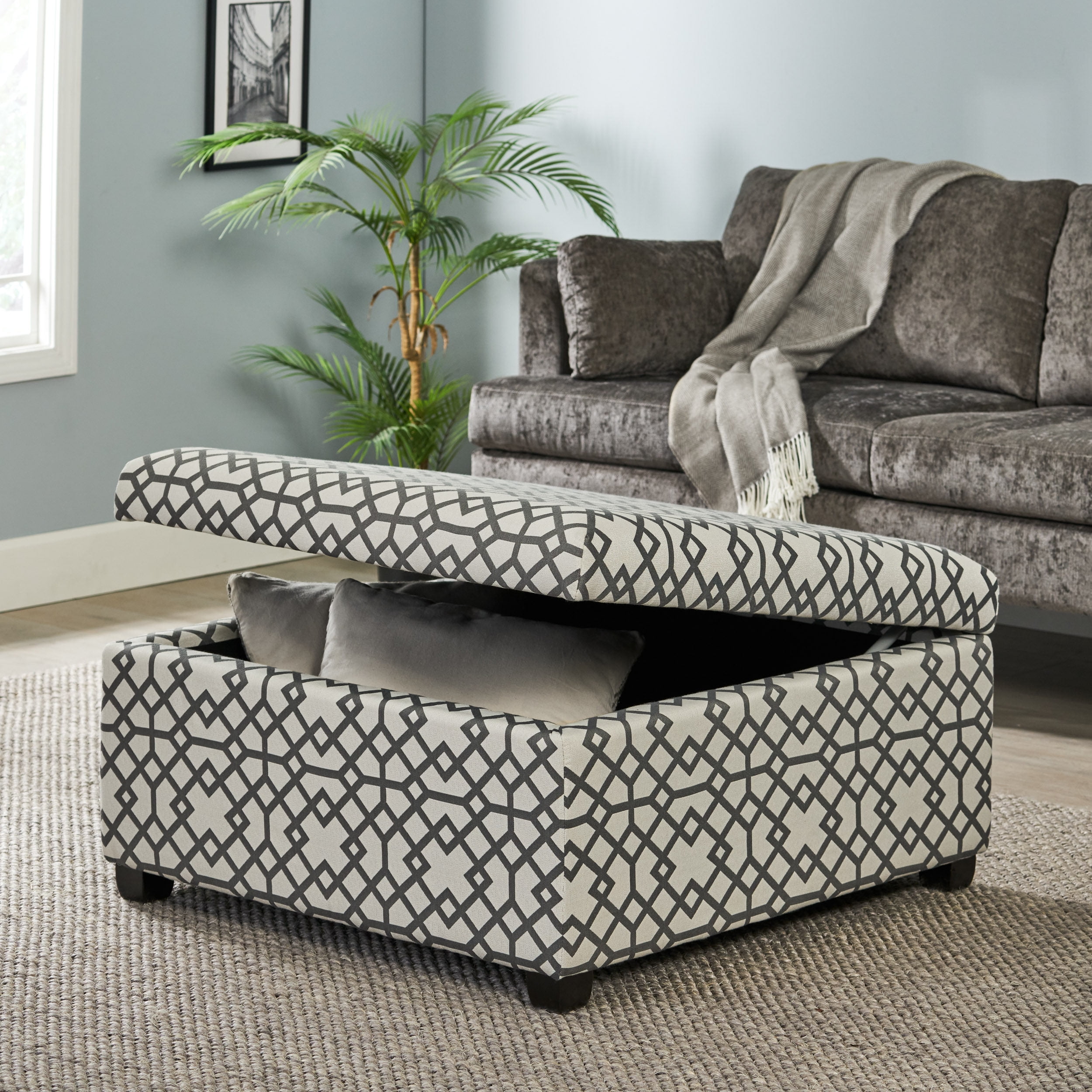 Noble House Bessley Square Lift Top Ottoman, Grey Geometric - Image 10