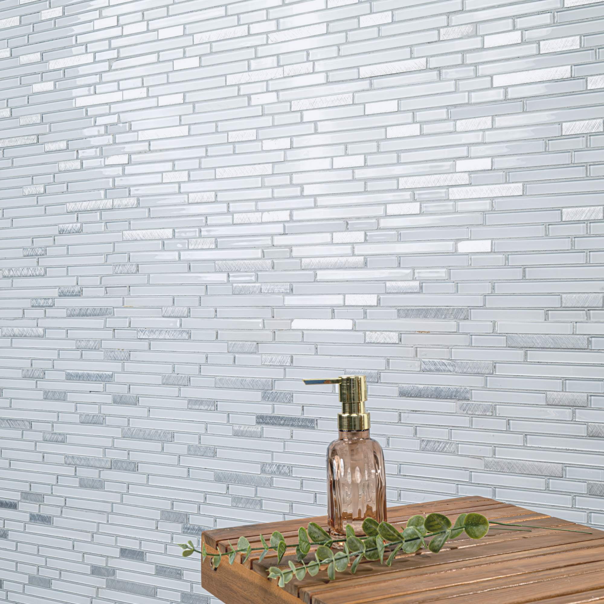 Lucid Sky Interlocking 11.81 in. x 12 in. x 4mm Glass Metal Mesh-Mounted Mosaic Tile (19.6 sq. ft. / case) - Image 6