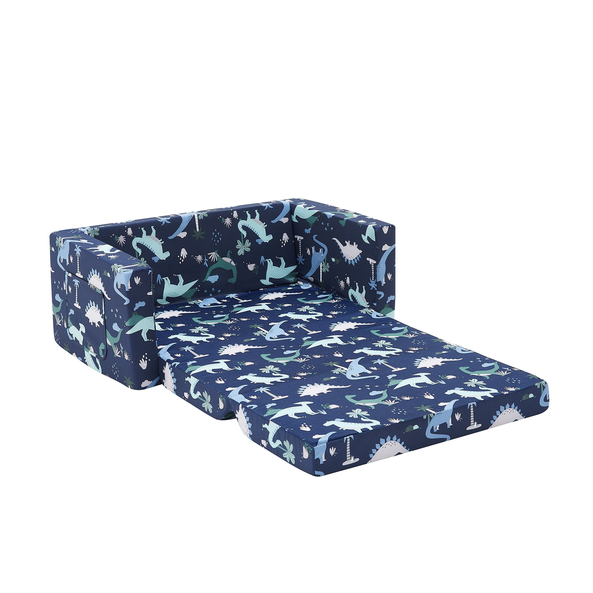 Ulax Furniture Convertible 2-in-1 Flip Open Kids Loveseat/ Couch/ Sleeper Sofa (Navy Dinosaur) - Image 9