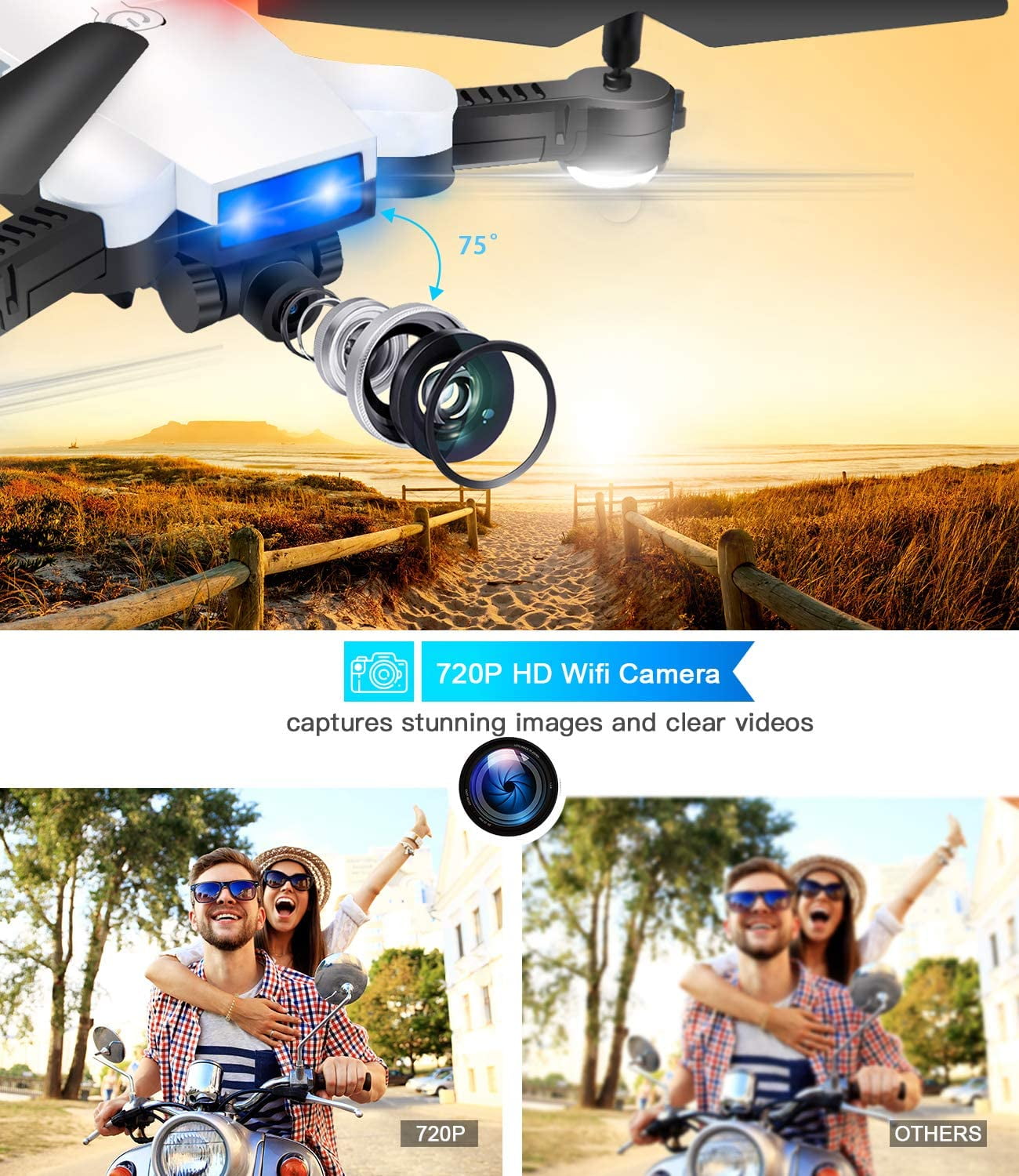 SUPER JOY WiFi 720P HD FPV Drone for Kids, Live Video Follow Me, Gesture Control and More Than 12 Functions Intelligent Quadcopter for Beginners White - Image 7