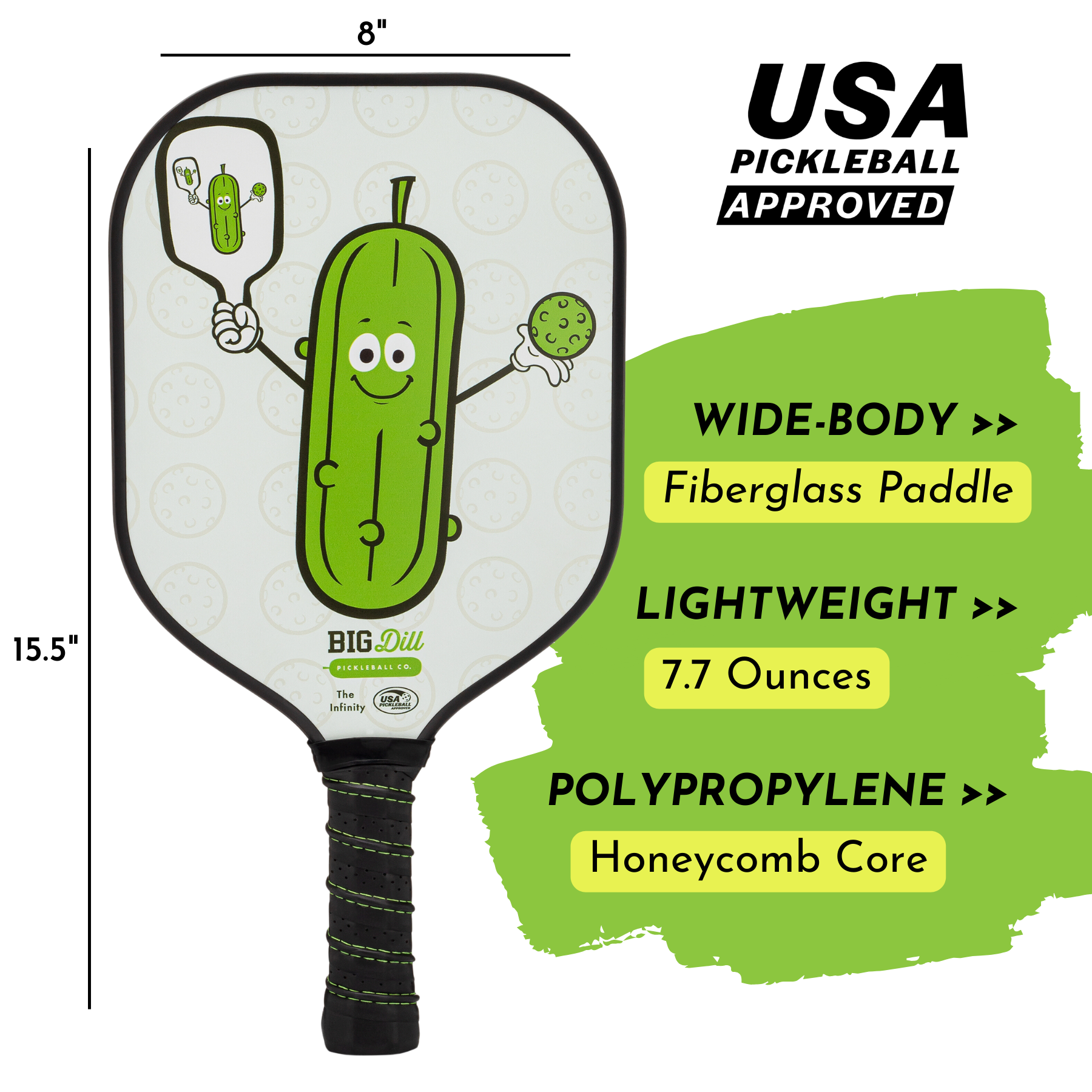 Big Dill Pickleball Co. Infinity Fiberglass Pickleball Paddle USAPA-Approved Pickle Ball Racket with Cover - Image 4