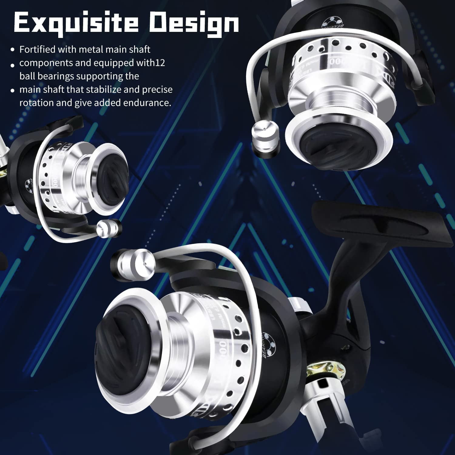 BNTTEAM Portable Fishing Spinning Rod and Reel Combo set Carbon Fiber Fluorescent Rod Tip, with Fishing Lures Line Carrier Bag Kits for Travel Surf Saltwater Freshwater - Image 6