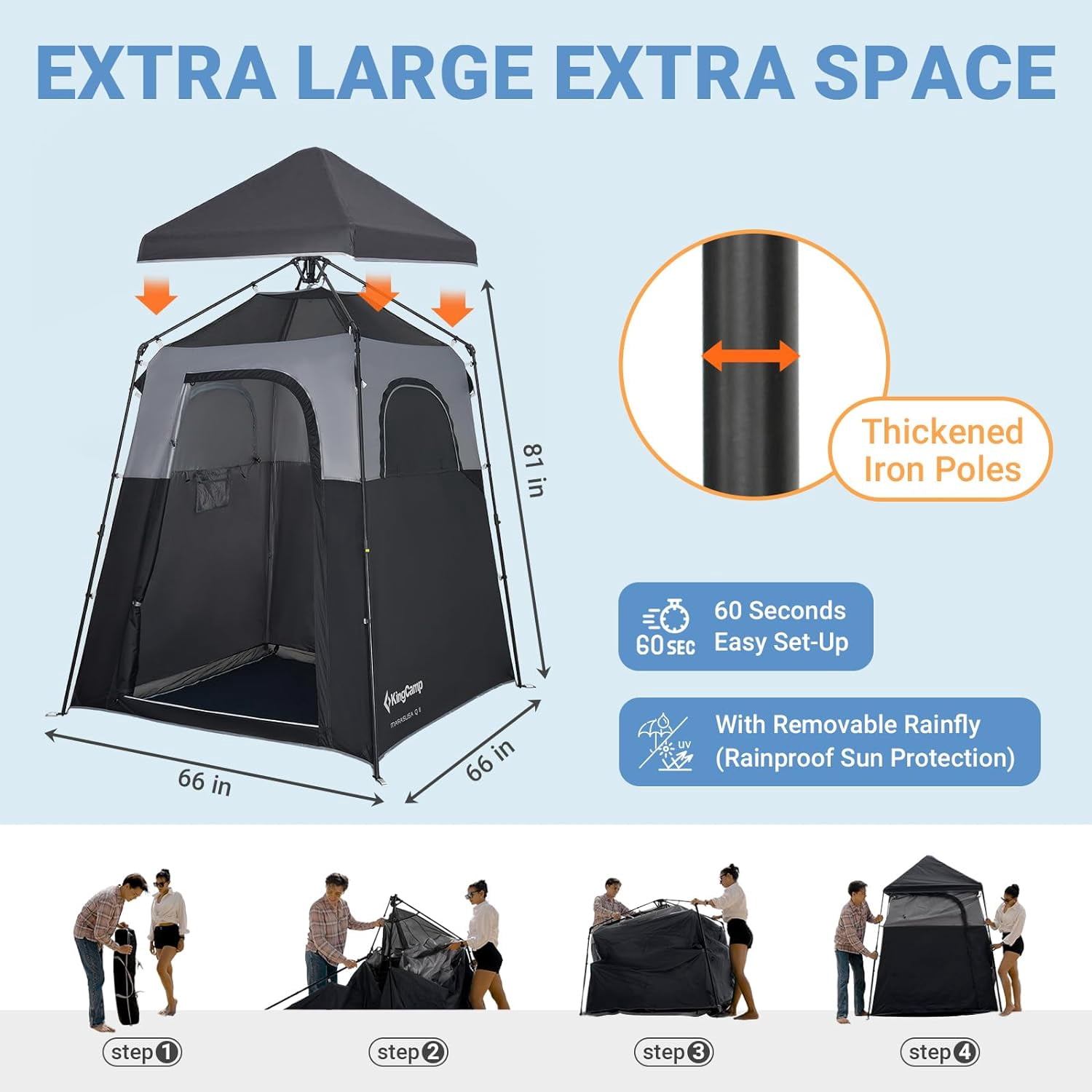KingCamp Outdoor Shower Tents for 1-Room Camping Portable Instant Pop up Privacy Tent Bathroom Tent Water Resistant Windproof Changing Tent Outdoor Shower Enclosure for Beach, Camping, Hiking, RV - Image 4