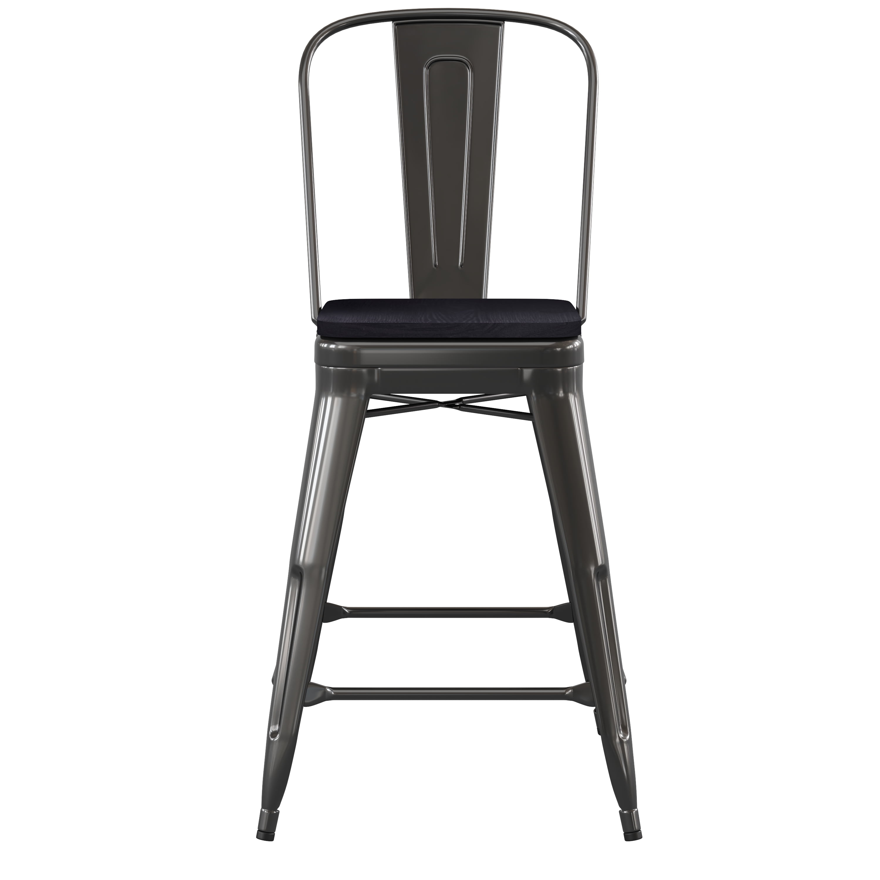 Flash Furniture Kai Commercial Grade 24" High Black Metal Indoor-Outdoor Counter Height Stool with Removable Back and Black All-Weather Poly Resin Seat - Image 10