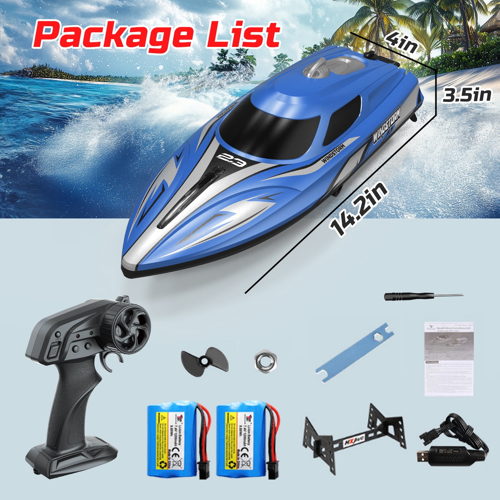 JoyStone 20+ mph RC Boat for Pool & Lakes, 14 inch Remote Control Boat with LED Lights, 2 Batteries 40Mins, Pool Toys for Adults & Kids (Blue) - Image 5