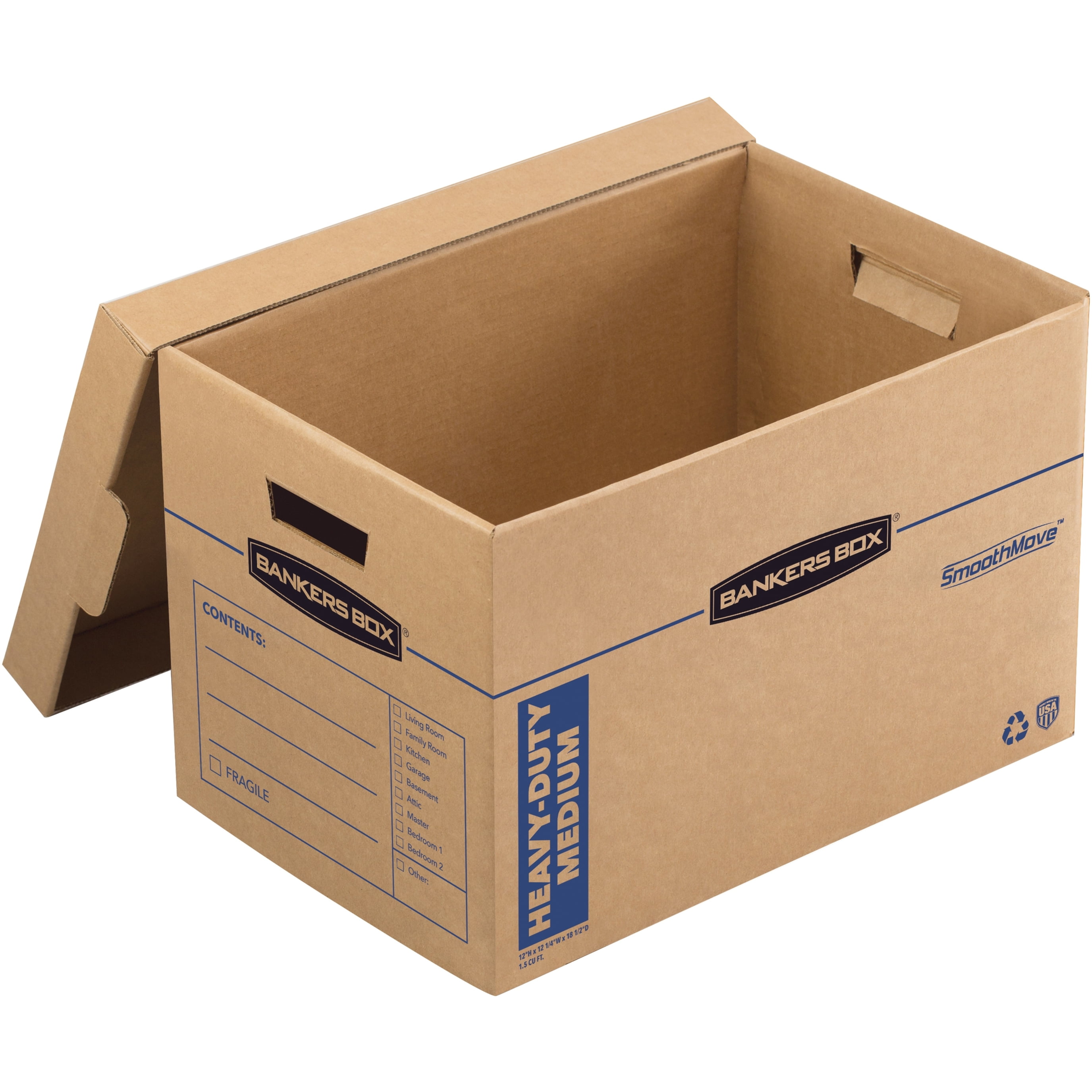 Bankers Box 7710301 SmoothMove 12.25 in. x 18.5 in. x 12 in. Maximum Strength Moving/Storage Boxes - Medium, Brown/Blue (8/Carton) - Image 4