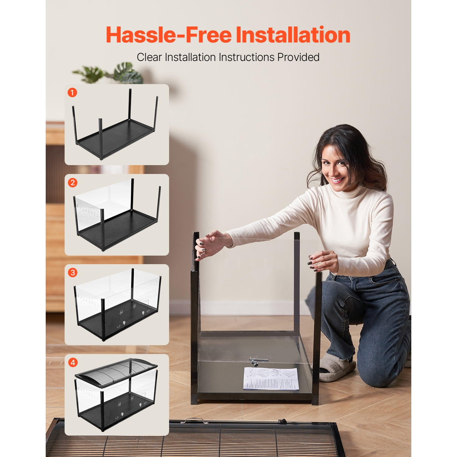 KFFKFF Rodent Enclosure, Full View Clear Rodent Domiciles, Compact Creature Cage, 37.8 x 18.5 x 21.7 in, Breathable Pet Rodent Homes with Front Access, Mobile Rodent Residence for Rats, Guinea Pigs - Image 7