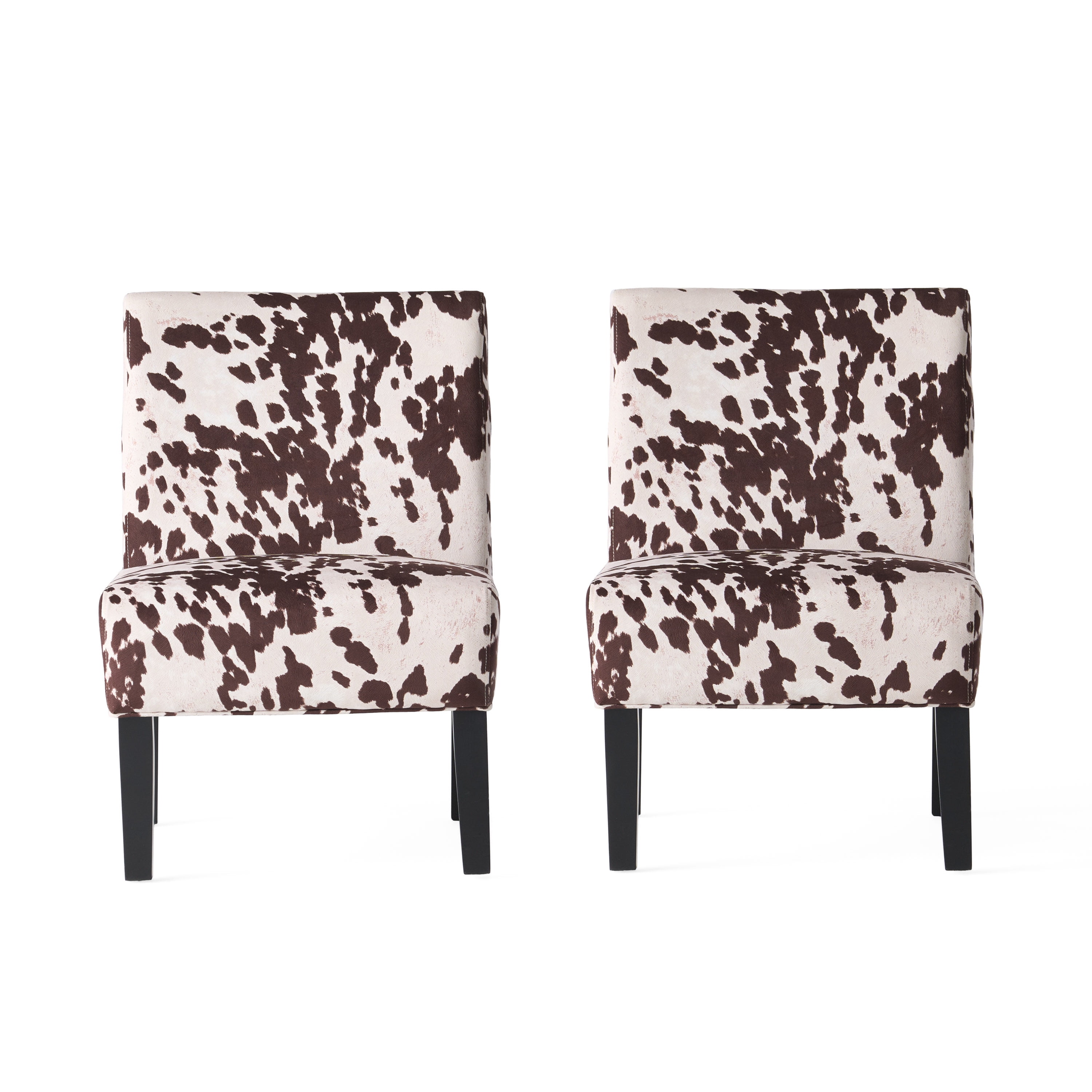 Noble House Cassie Contemporary Fabric Slipper Accent Chair (Set of 2), Cow Print and Matte Black - Image 3