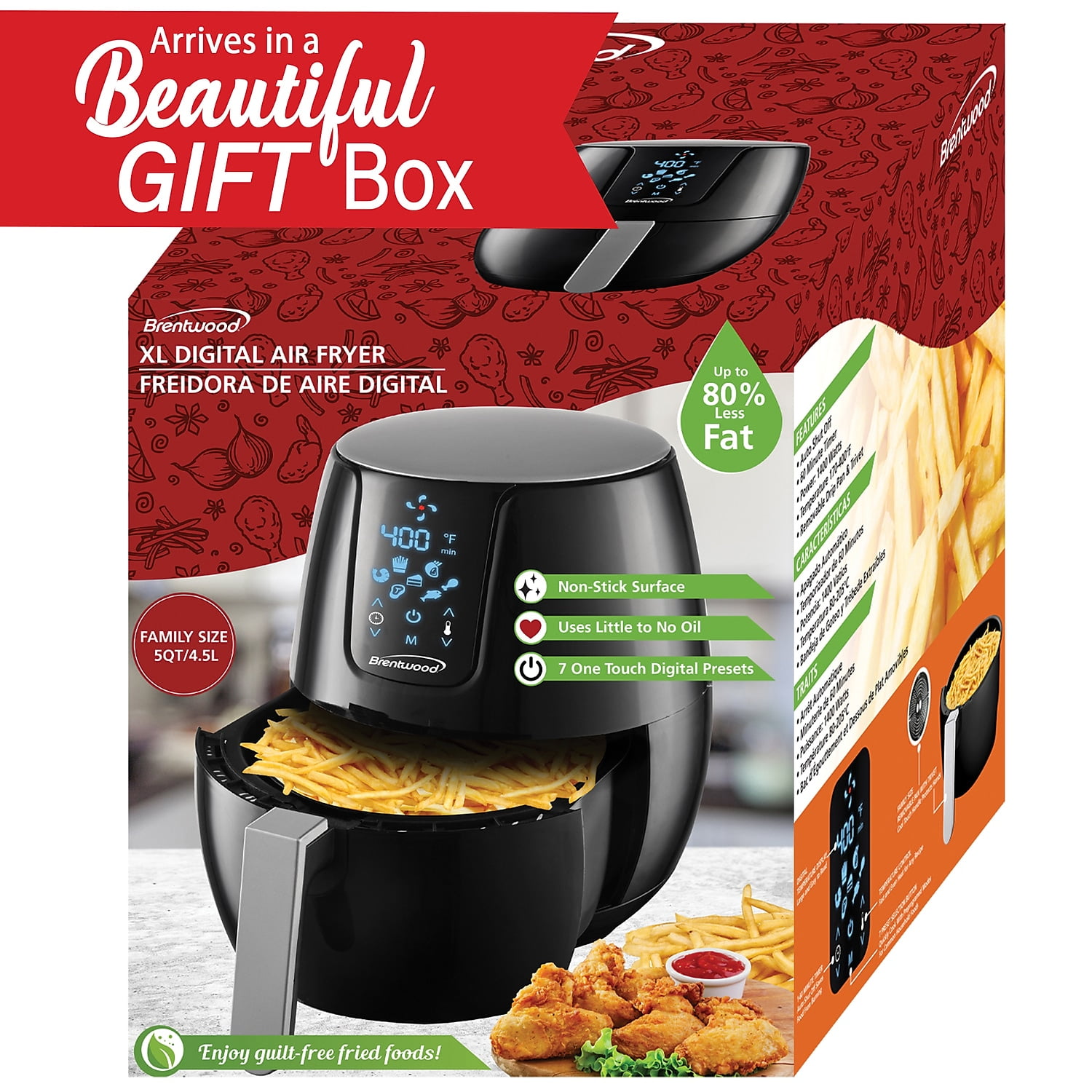 Brentwood Extra Large 1400 Watt 5 Quart Electric Digital Air Fryer with Temperature Control in Black - Image 7