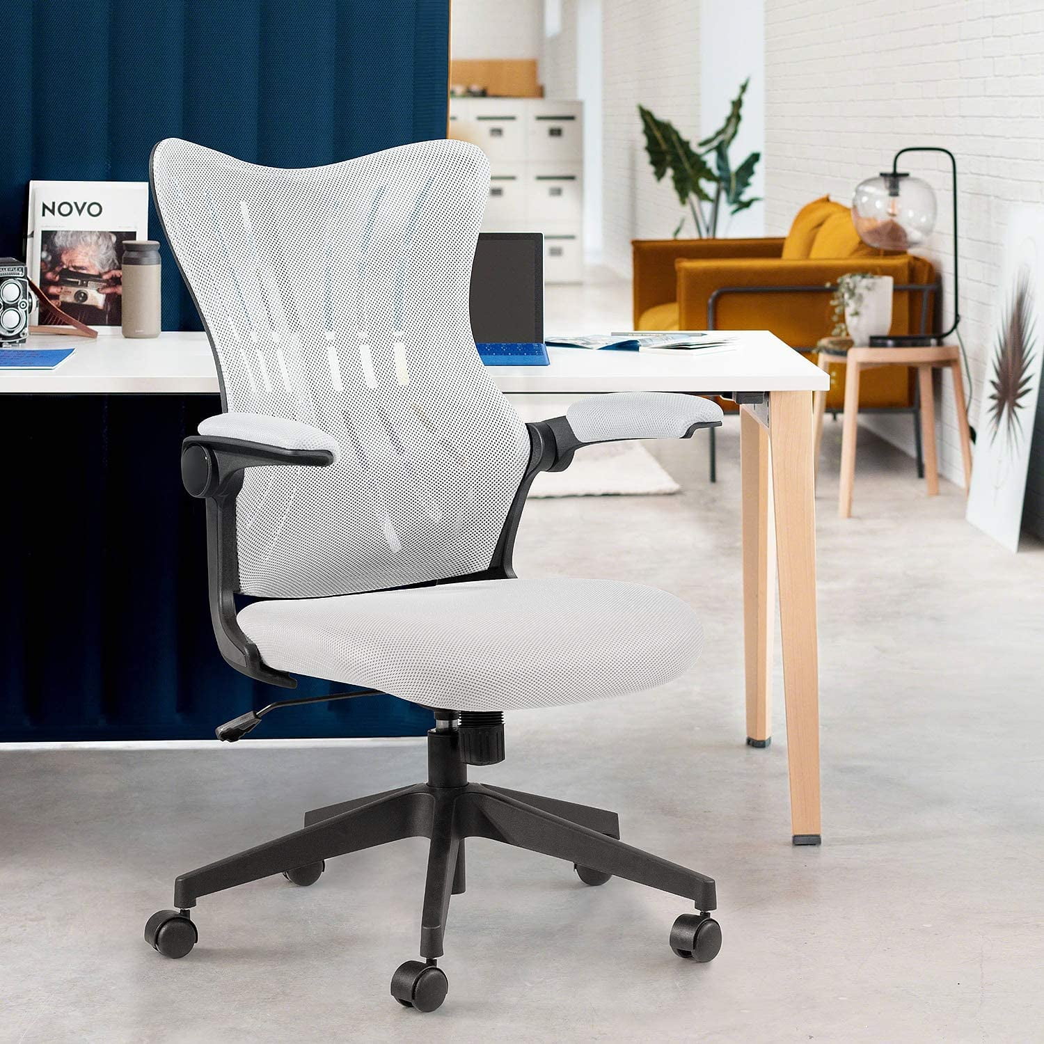 Lacoo Mid-Back Office Desk Chair Mesh Ergonomic Task Chair with Lumbar Support, White - Image 2