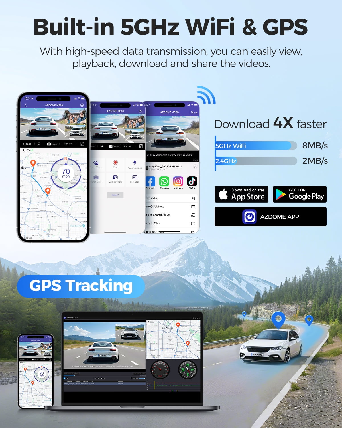 AZDOME Car Dash Cam 3 Channel, 5K Dash Camera Front and Rear Inside 4K+1080P+1080P, Dashcam with WiFi & 64GB Card, IR WDR Night Vision, 4" Touchscreen GPS 24H Parking Mode G-Sensor Loop Recording - Image 11