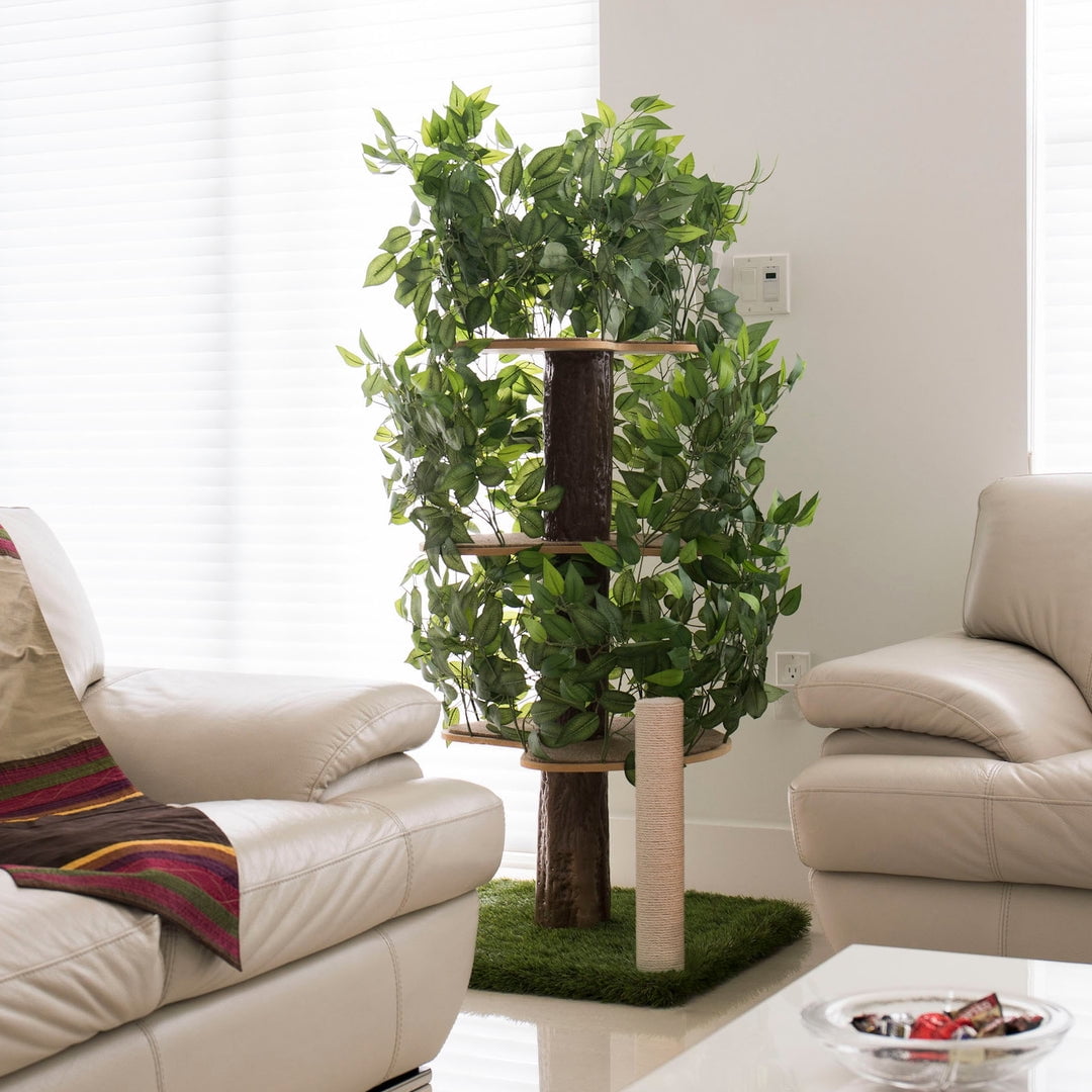 On2Pets Cat Tree with Leaves, Cat House & Cat Activity Tree, Multi-Level Cat Condo for Indoor Cats, Square Base with Scratching Post - Image 2