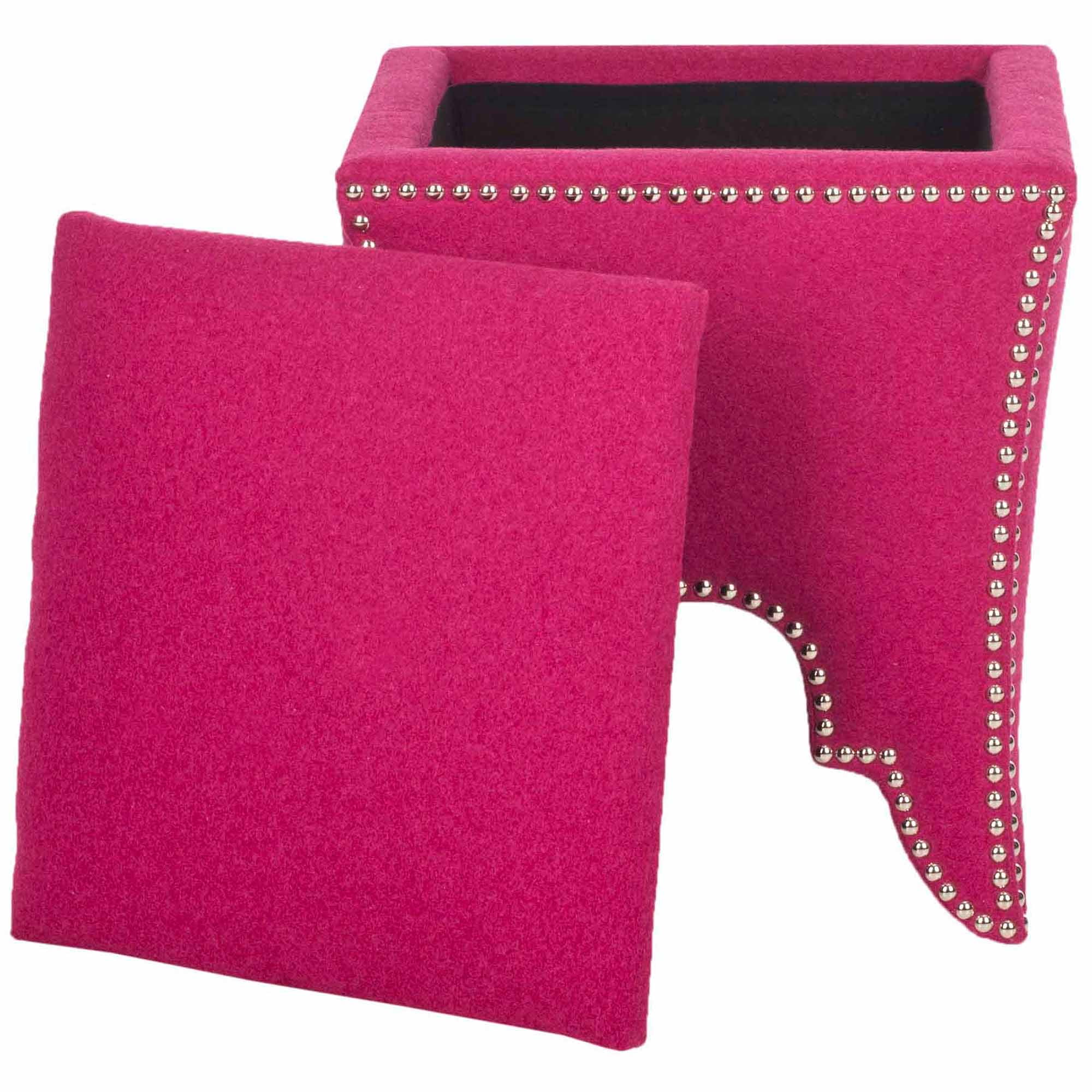 Safavieh Deidra Square Upholstered Storage Ottoman, Berry - Image 3