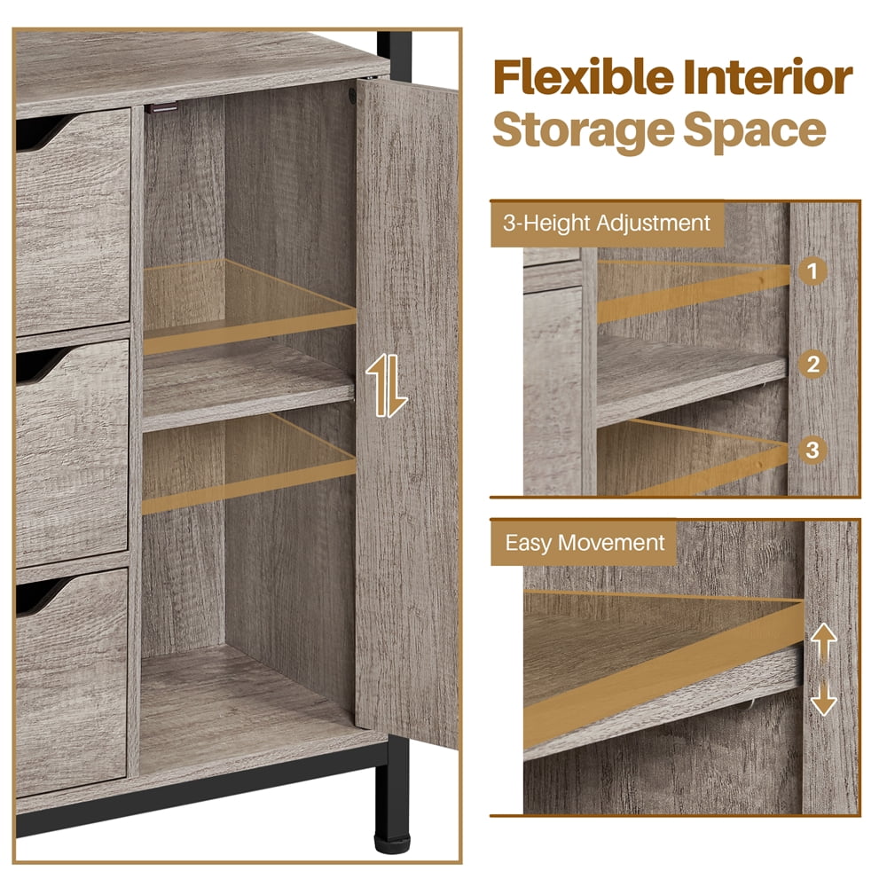 Alden Design Wooden Floor Storage Cabinet with Shelves 3 Drawers for Living Room Entryway Kitchen, Gray - Image 2