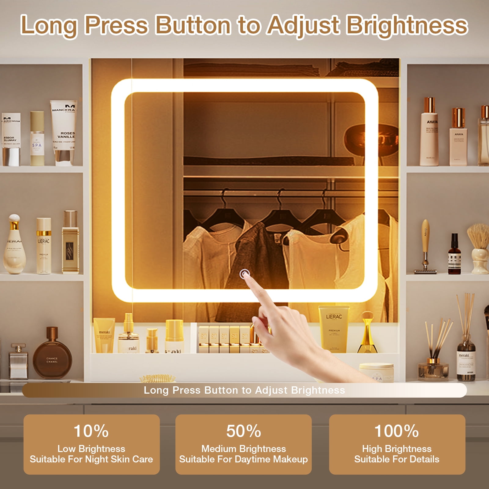 Hommpa Vanity Set with Mirror and Lights, White Vanity Glass Top Makeup Vanity Desk with Charging Station 3 Drawers 2 Cabinets, Vanity Table for Girls Women Dressing Table - Image 8