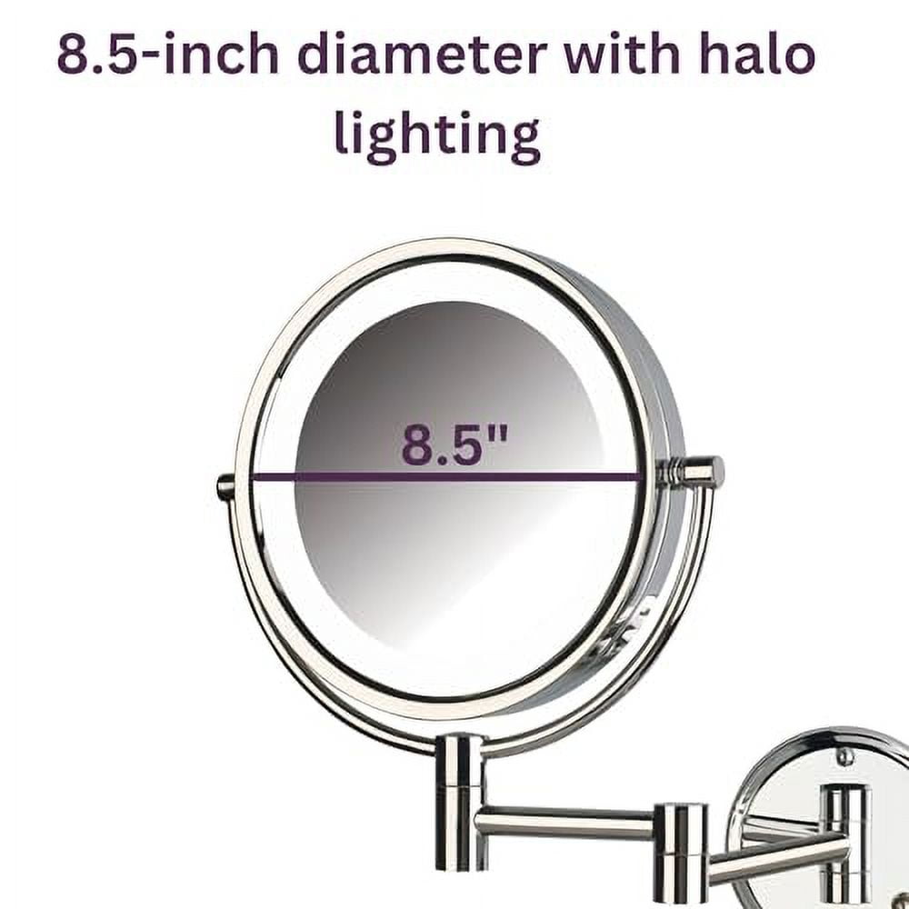 JERDON Two-Sided Wall-Mounted Makeup Mirror - LED Lighted - 8X-1X Magnification - Mirror Extends up to 13.5” From the Wall - 8.5-inch Diameter Mirror with Bronze Finish -Plug In - Model HL88BZL - Image 2