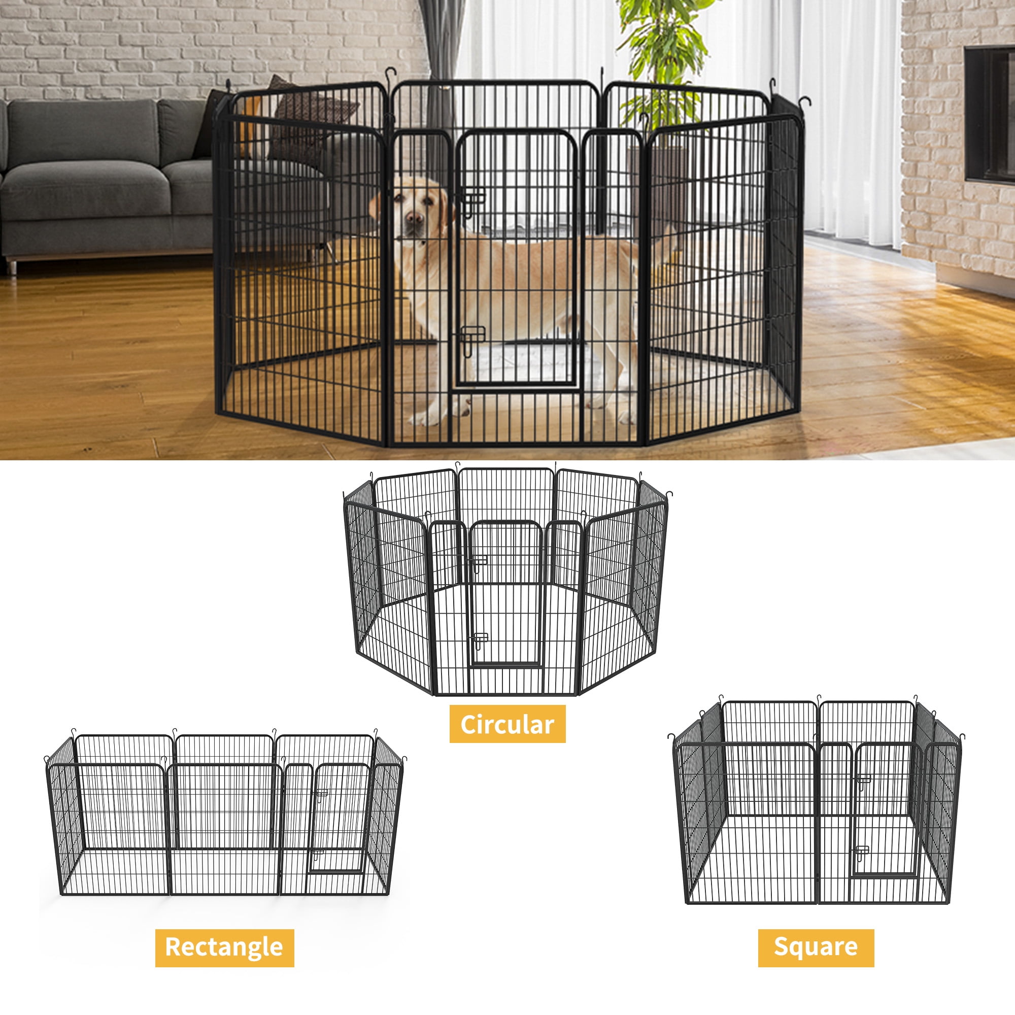 Dextrus Metal Panel Decorative 8 Pcs Garden Fence 40 inch Tall Multi-Purpose Indoor and Outdoor Animal Barrier Pet Dog Fence with Door for Yard Patio, Black - Image 4