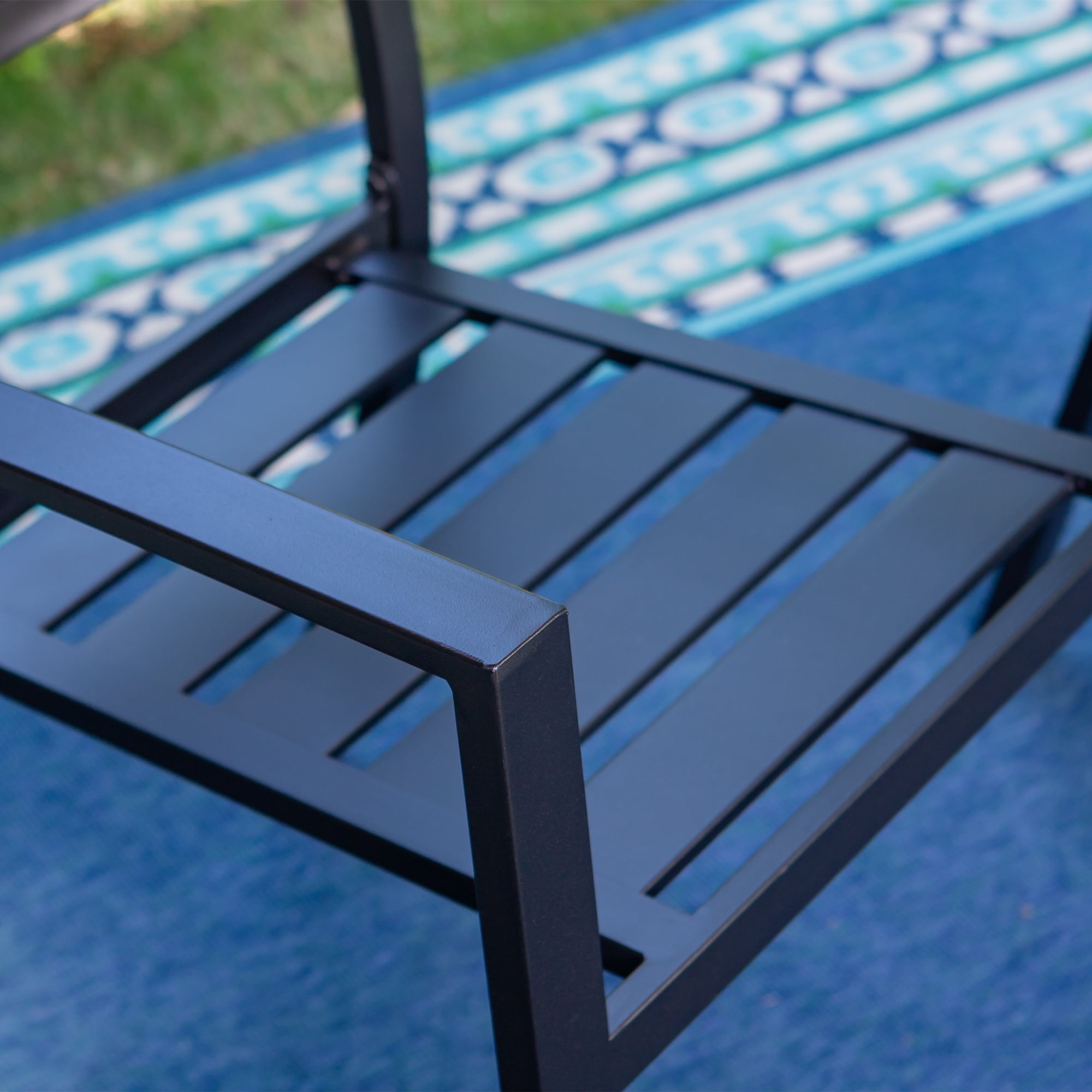 MF Studio 7-Piece Outdoor Patio Dining Set with Stacking Chairs & Wood-Grain Topped Table for 6-Person, Black - Image 6