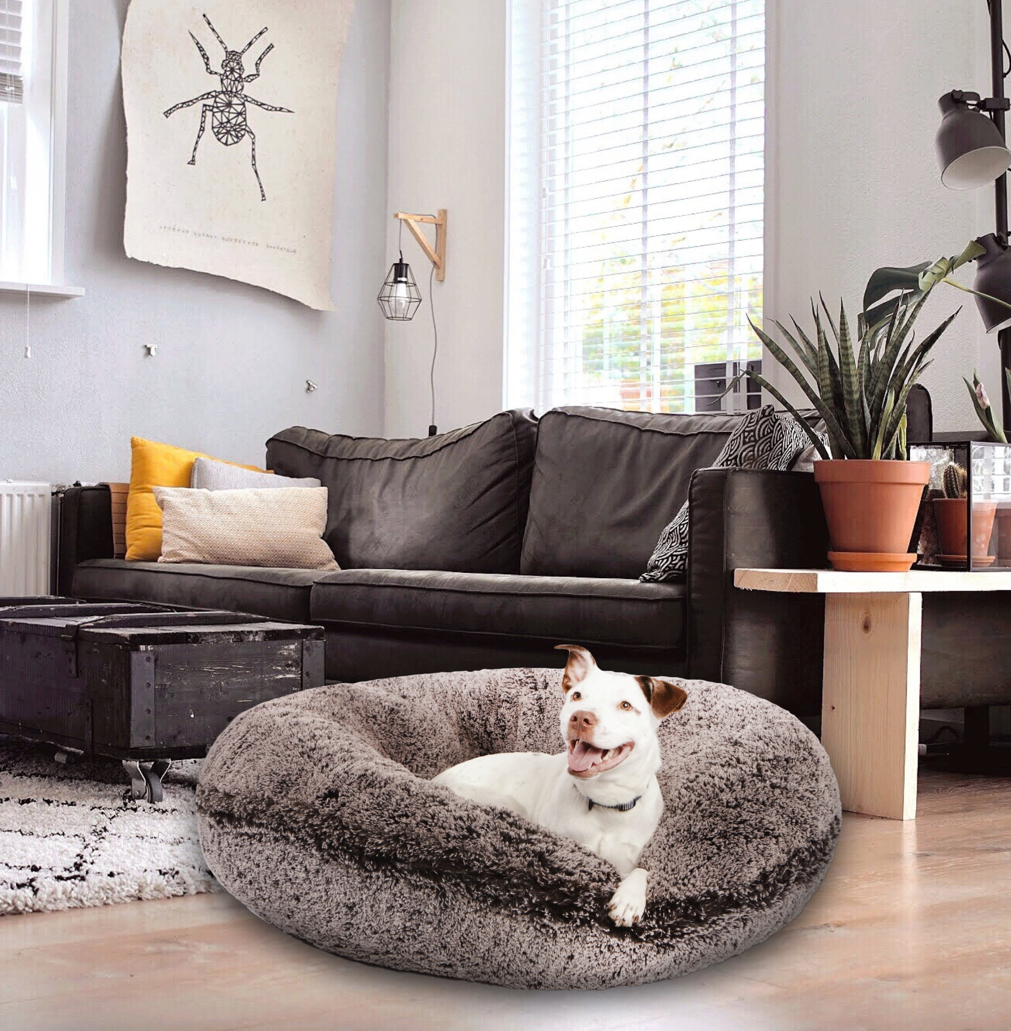 Signature Frosted Willow Luxury Shag Extra Plush Faux Fur Bagel Pet/ Dog Bed - Image 3