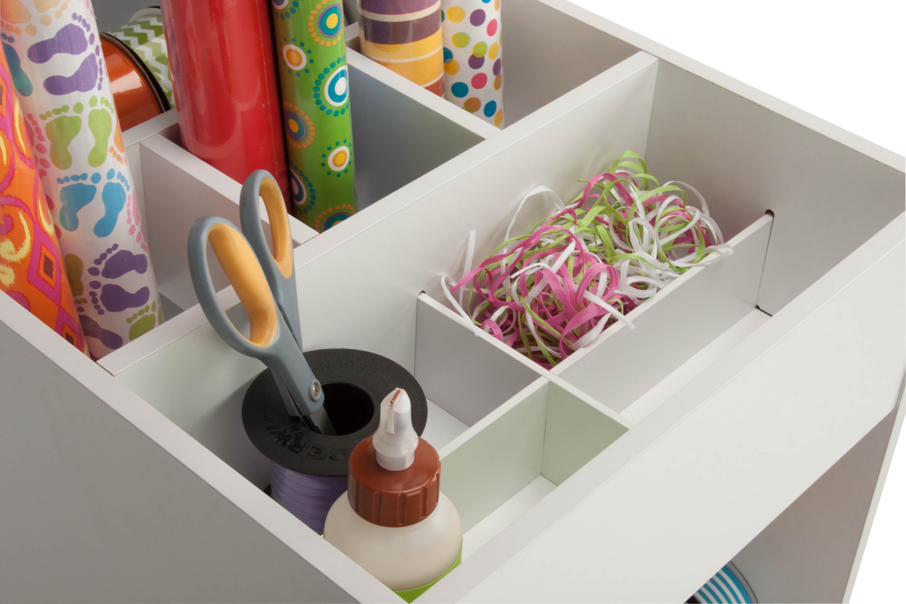 Honey-Can-Do 5-Tier Craft or Gift Wrap Storage Cart with Fabric Drawer, Dowel Rods, and Compartments, White - Image 7