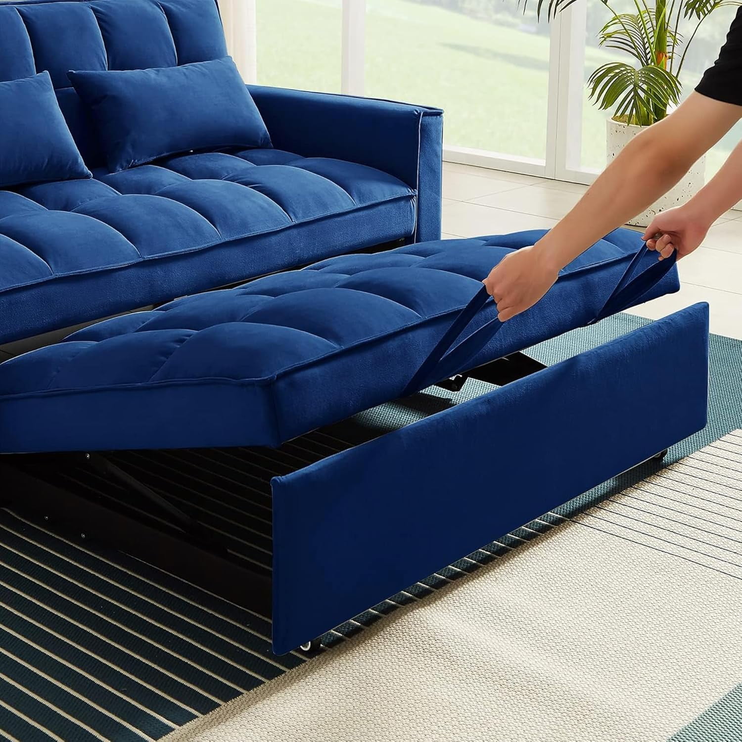 DEALTOPS Loveseat Sleeper Sofa Bed, Pull-Out Couch - Full Size Blue - Image 6