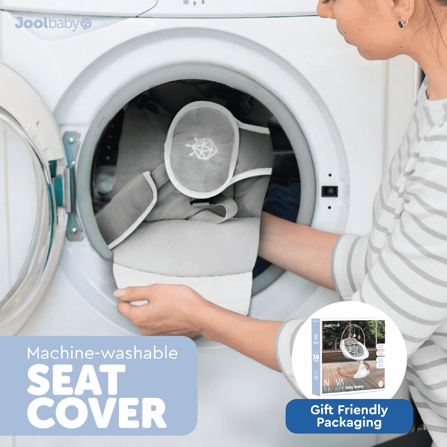 Jool Baby Nova Nature Baby Swing for Newborns – Electric Motorized Infant Swing with Bluetooth Music, Remote & Natural Wood Toys - Image 8